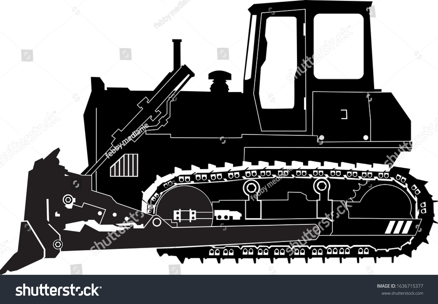 Bulldozer Heavy Vehicle Silhouette On White 스톡 벡터(로열티 프리) 1636715377 ...