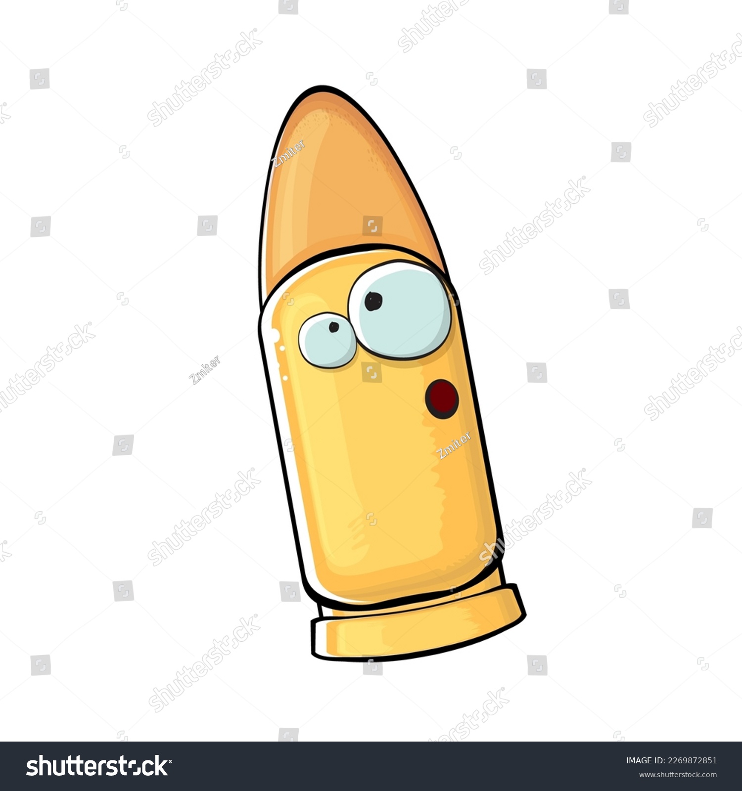 recommend clip art: Bullet character. Cartoon funny orange bullet character isolated on white background. Funky bullet character with eyes and mouth. Vector gun shot clip art, emoji, label and sticker