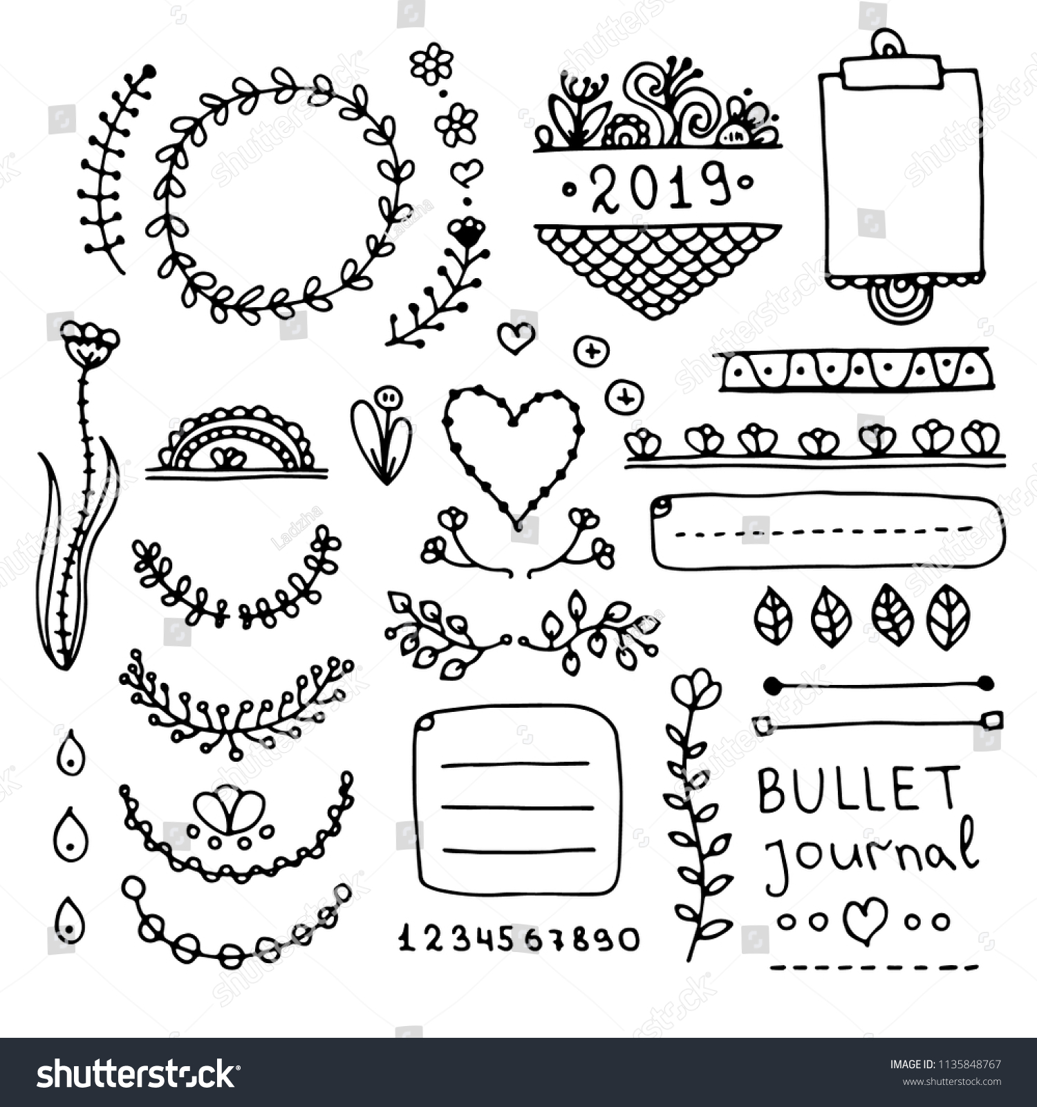 Bullet Journal Hand Drawn Vector Elements Stock Vector (Royalty Free