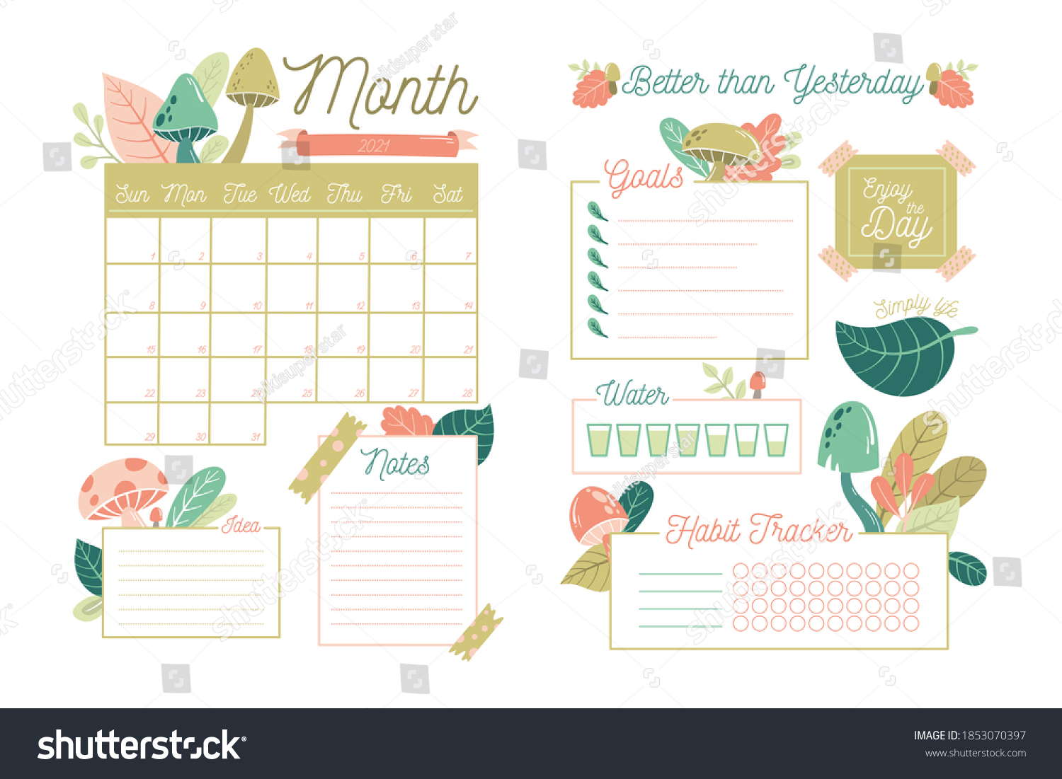 Bullet Journal Planner Template Vector Design Stock Vector Royalty Free 1853070397 Shutterstock 3509