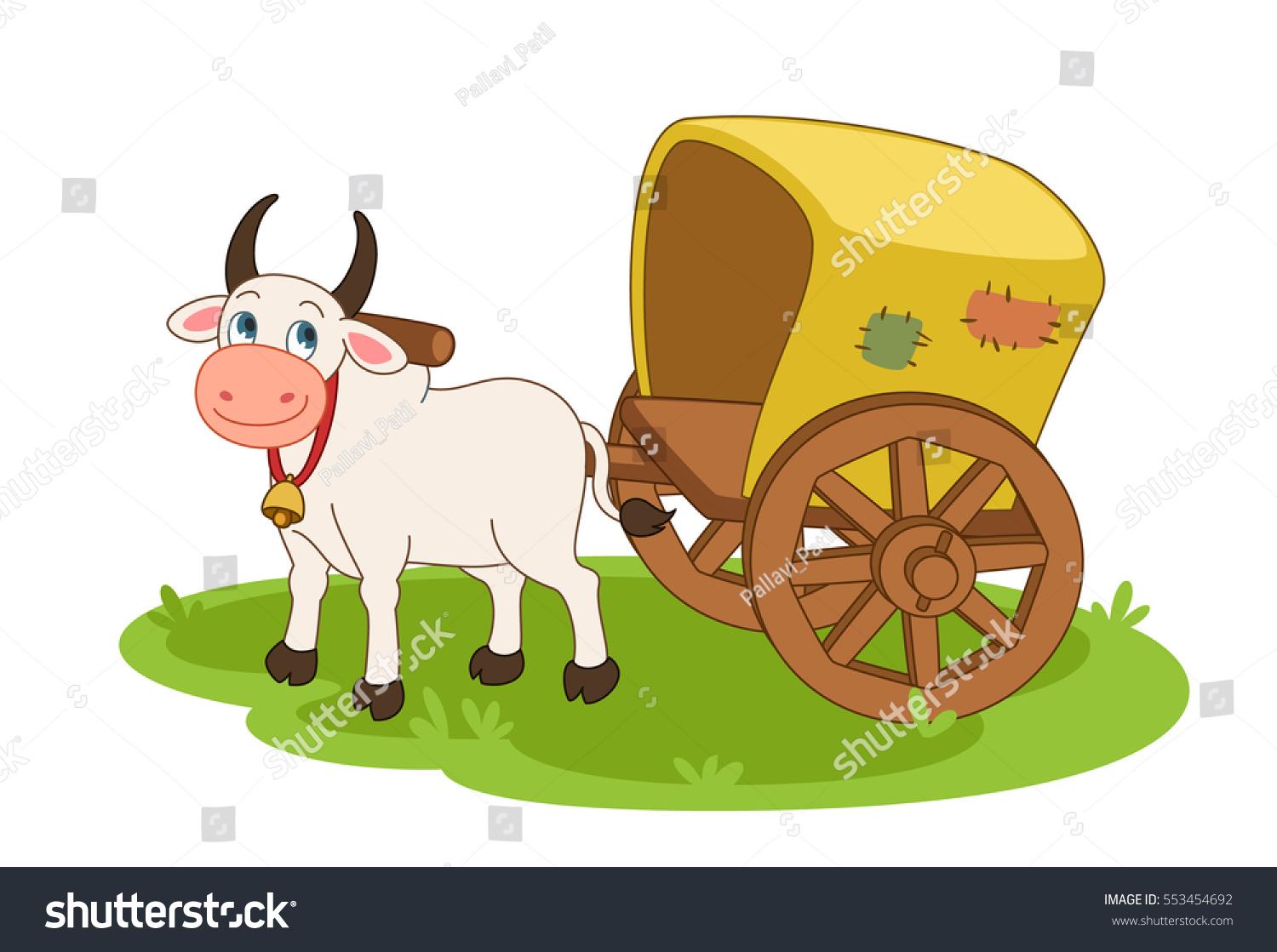 Bullock Cart Cartoon Vector Illustration Stock Vector (Royalty Free) 553454692