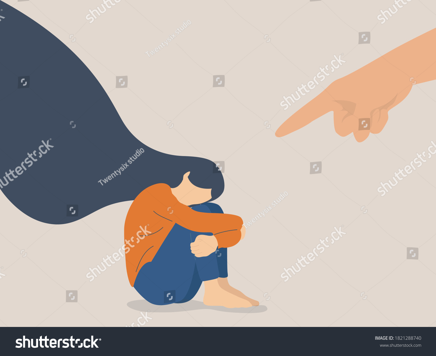 Bullying Concept Pointing Finger Leads Sad Stock Vector (Royalty Free ...