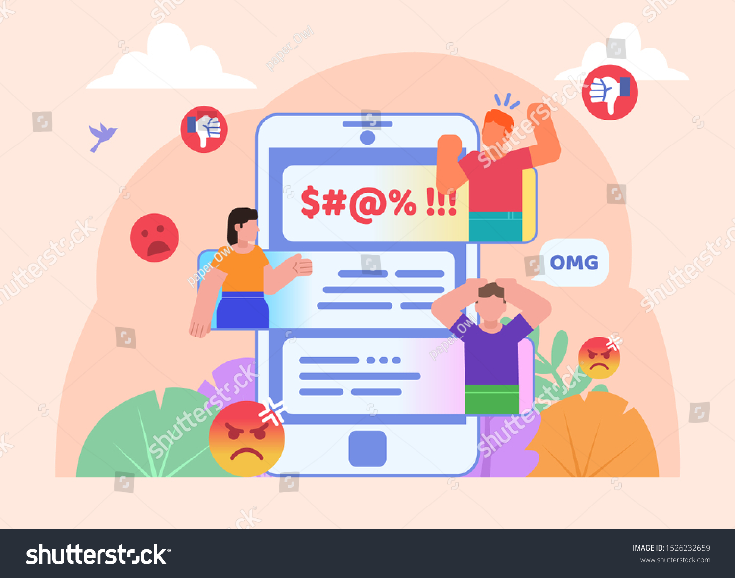 Bullying Trolling Harassment Internet Phone Chat Stock Vector (Royalty ...