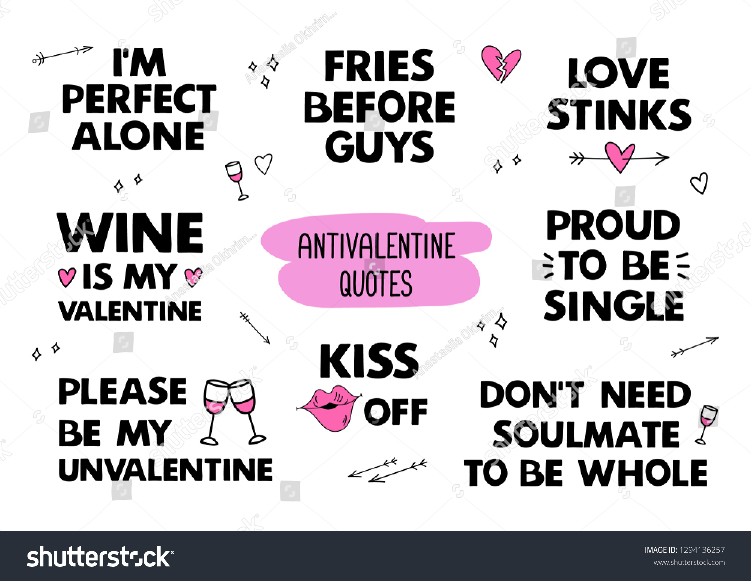 Bundle Anti Valentines Funny Quotes Vector Stock Vector Royalty