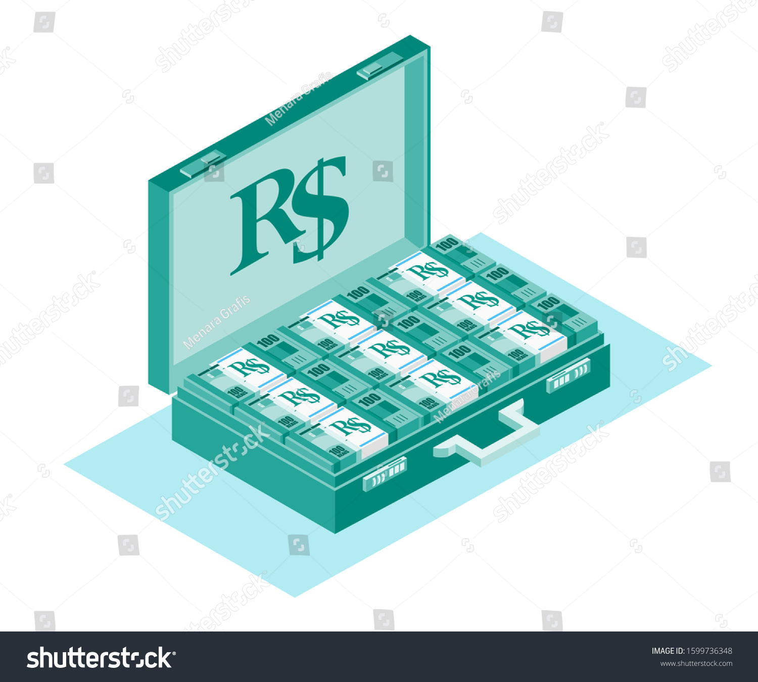 SVG of Bundle of Brazilian Real BRL Money inside opened case box vector icon logo illustration and design. Brazil currency, business, payment and finance element. Can be used for digital usage and print svg
