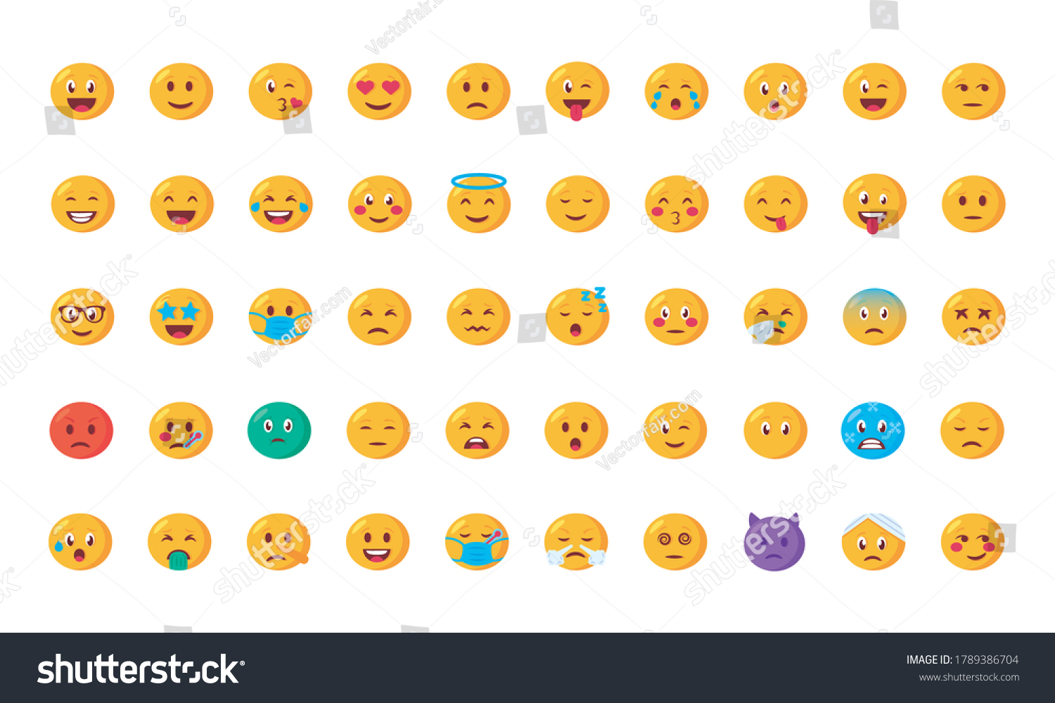 Bundle Emojis Faces Set Icons Vector Stock Vector (Royalty Free ...