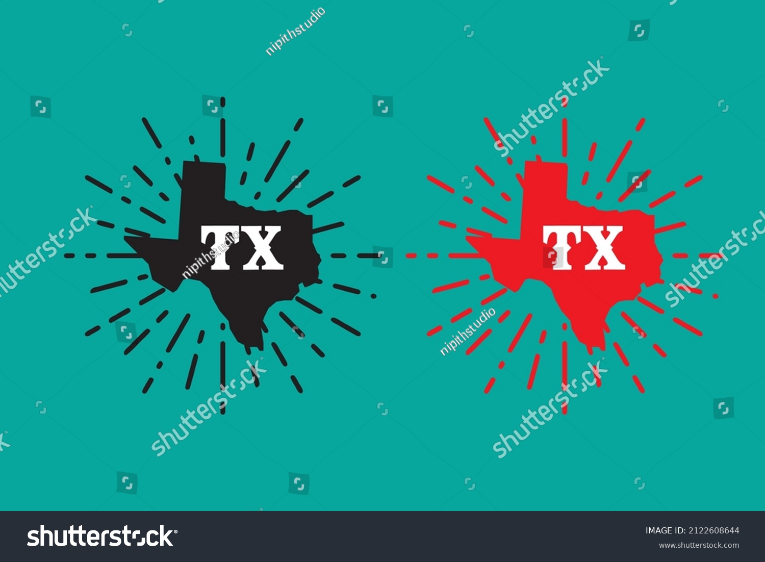 Bundle Texas Abbreviation Red Black Color Stock Vector (Royalty Free