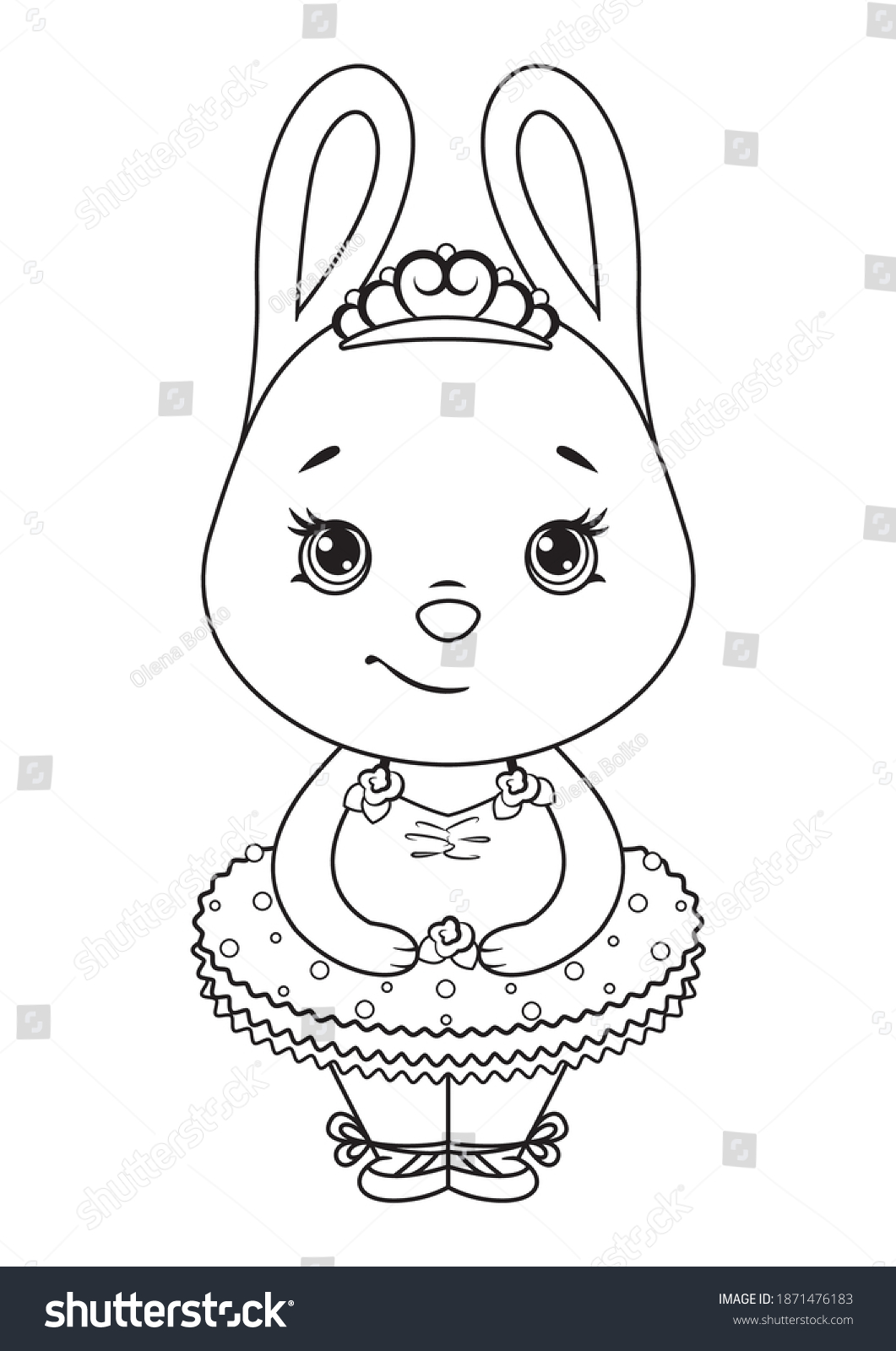 Bunny Ballerina Coloring Page Black White Stock Vector (Royalty Free