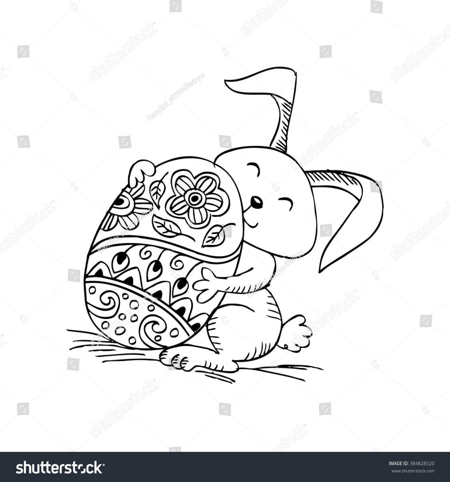 Bunny Hugging Easter Egg Hand Drawing Stock Vector (Royalty Free ...