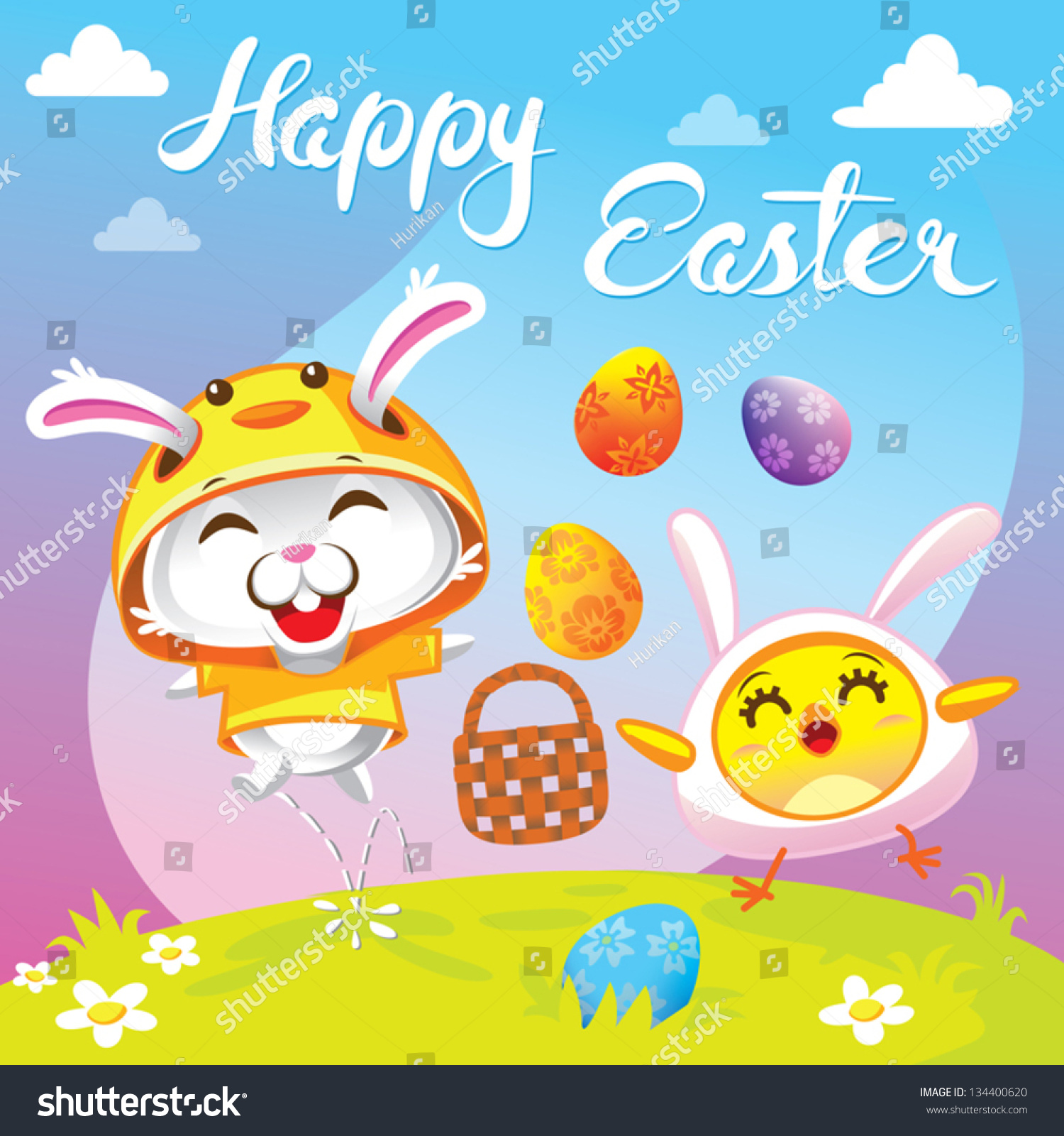 Download Bunny Rabbit Chicken Happy Easter Cartoon Stock Vector ...