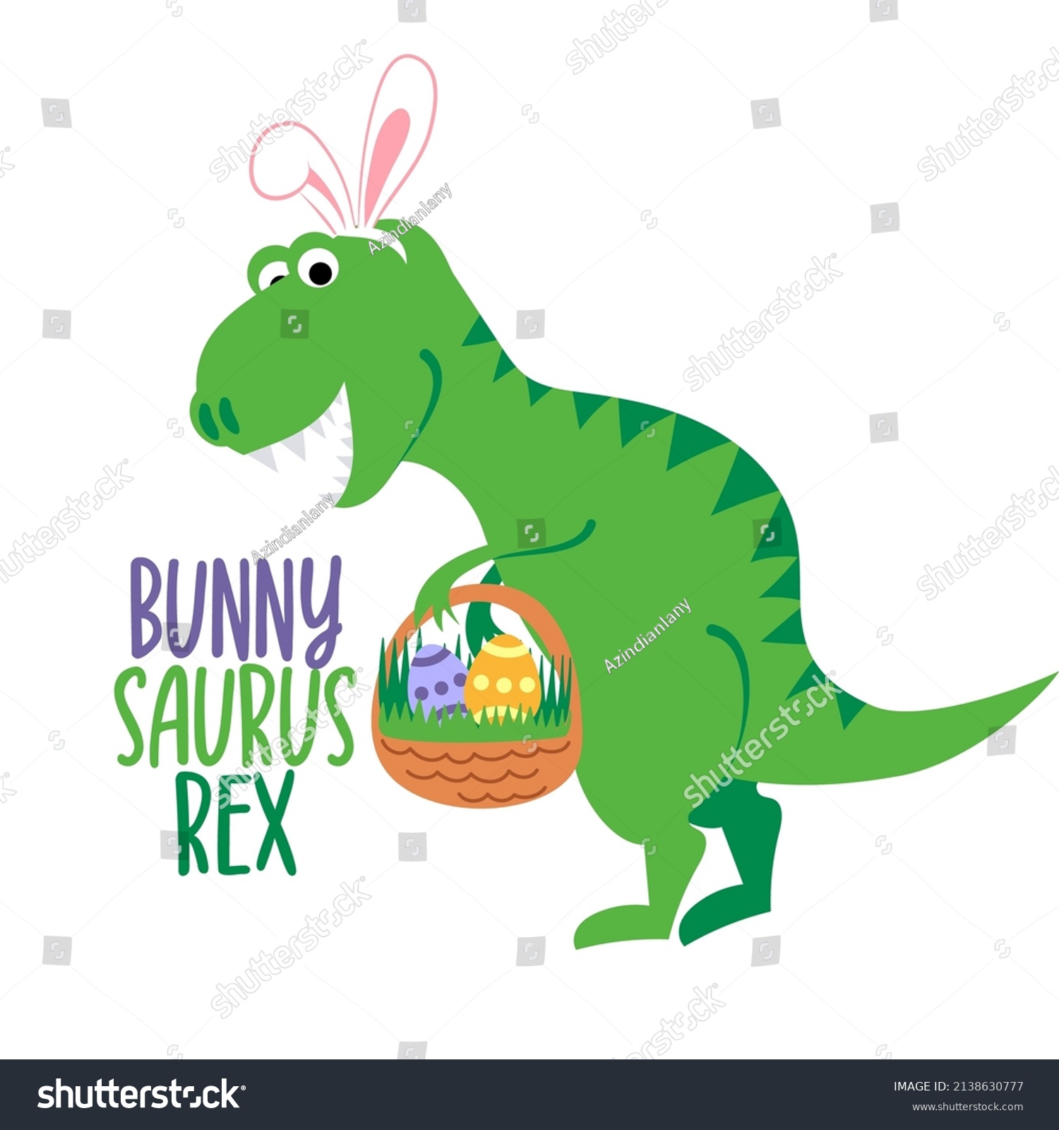 SVG of Bunnysaurus Rex - Funny Tyrannosaurus rex in easter bunny costume with eggs. T-Shirts, Hoodie, Tank, gifts. Hunter illustration text for Easter Day. Inspirational quote card, invitation. Funny doodle. svg