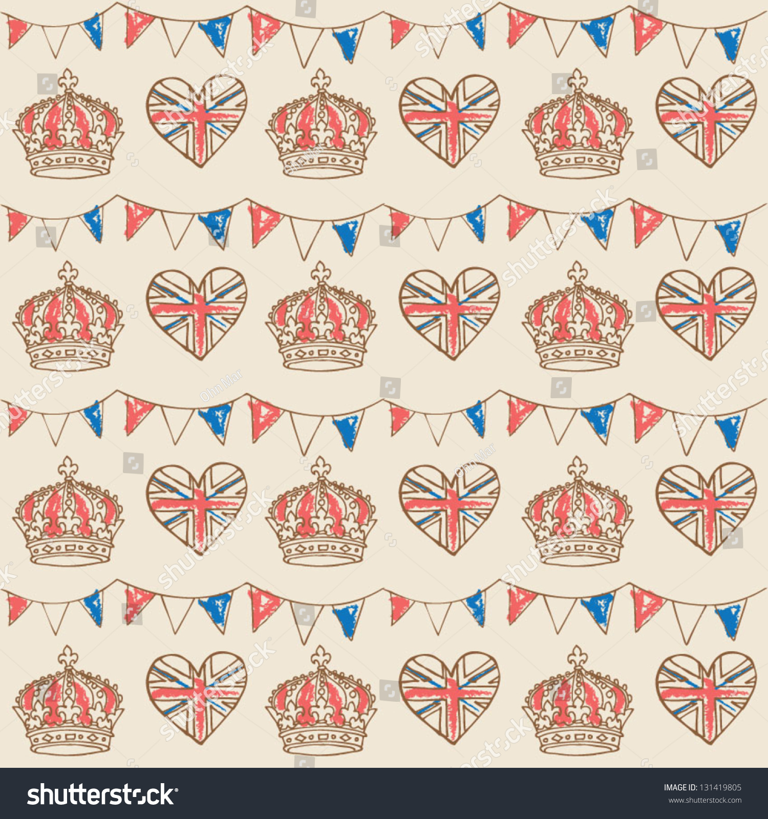 SVG of Bunting and crowns seamless pattern svg