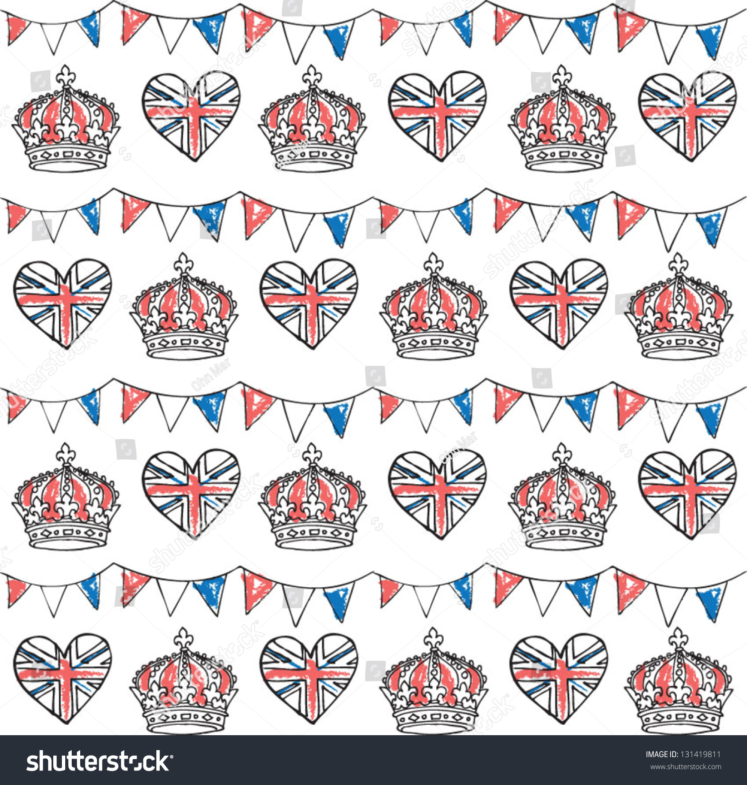 SVG of Bunting and crowns seamless pattern svg