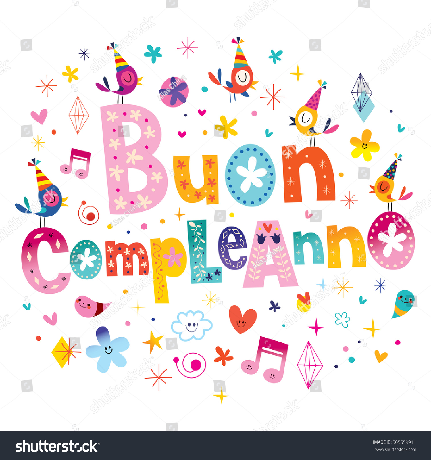 イタリア語のグリーティングカードでのbuon Compleanno誕生日 のベクター画像素材 ロイヤリティフリー