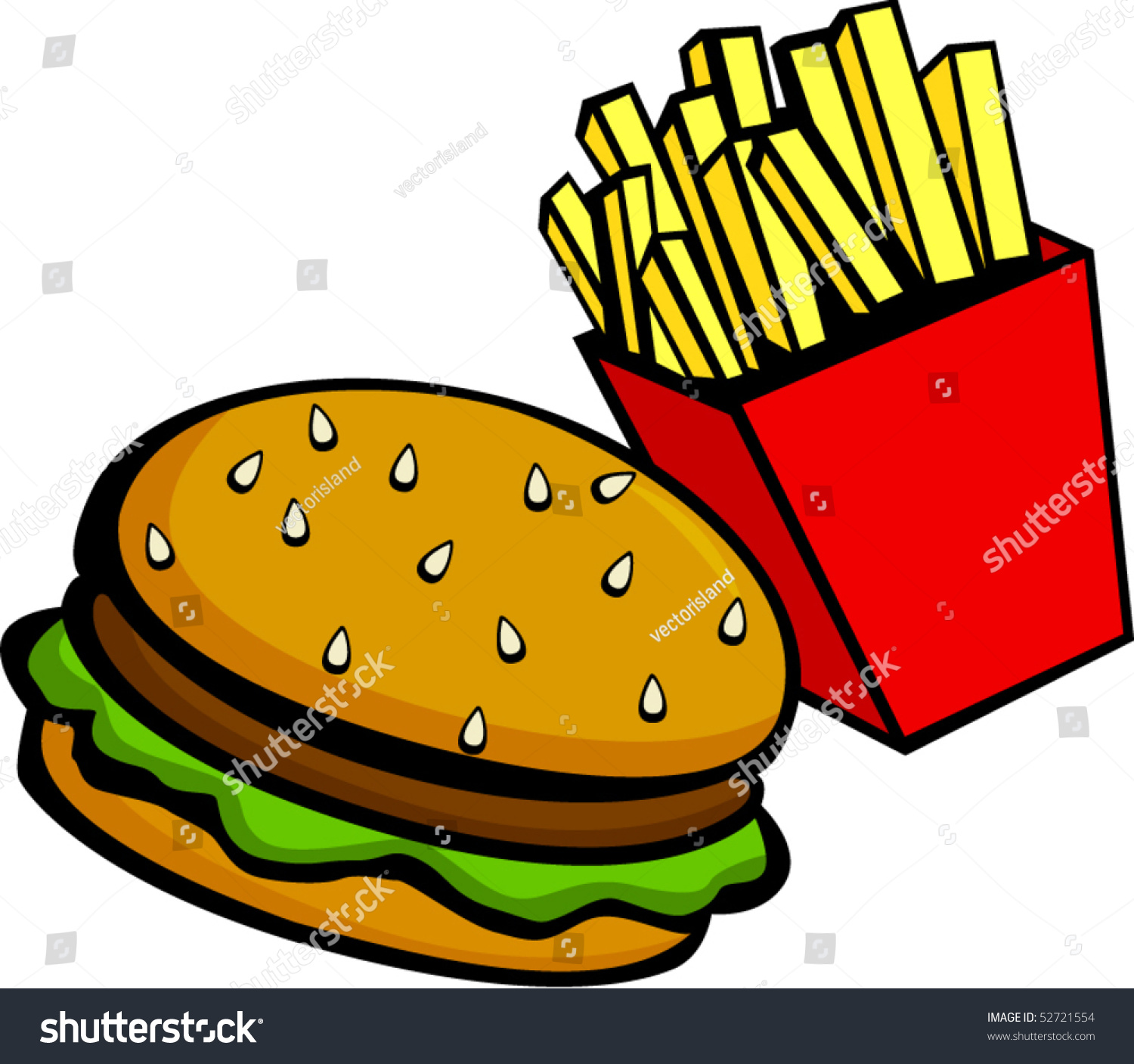 Burger Fries Stock Vector 52721554 - Shutterstock