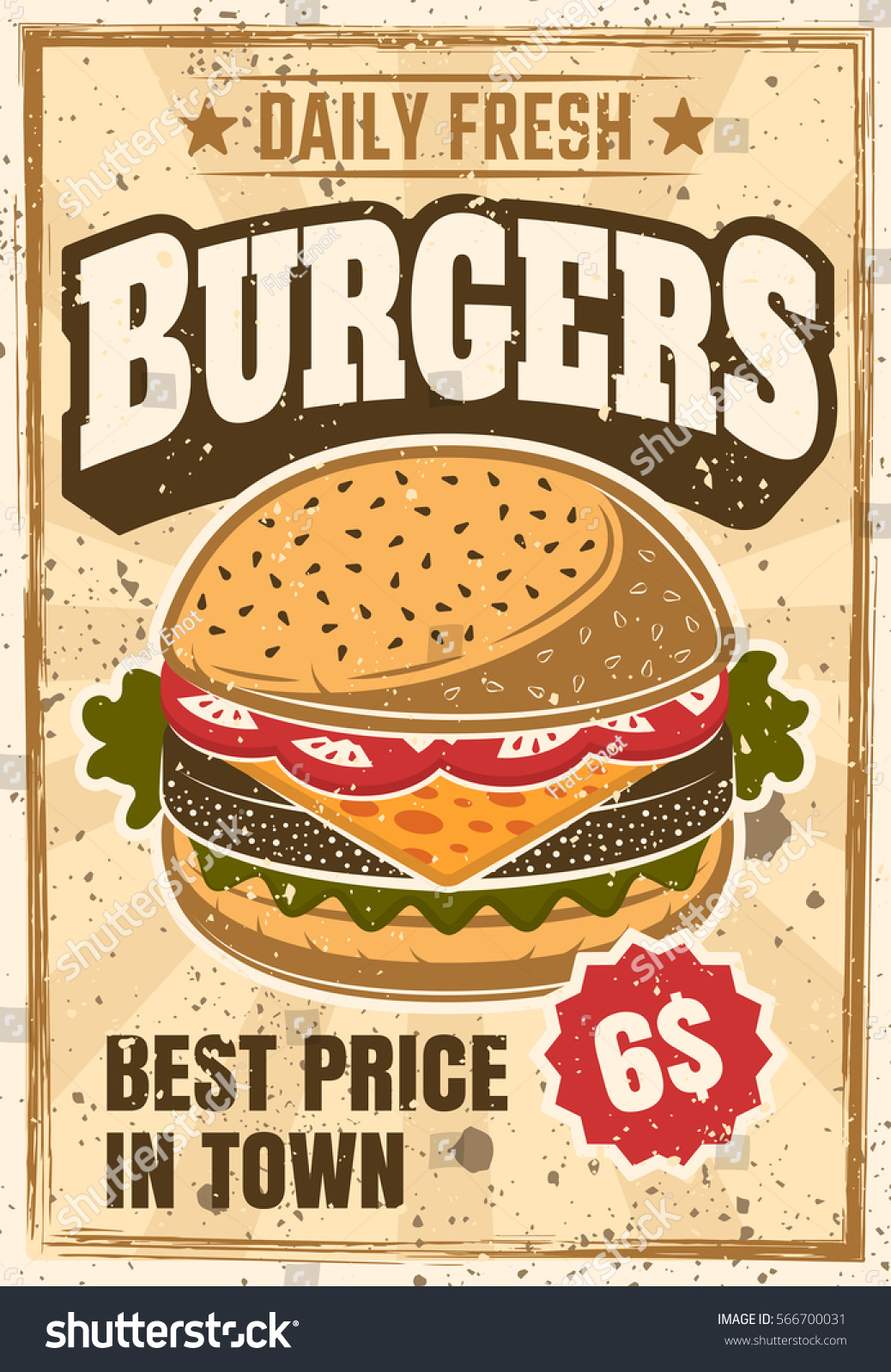 Burger Colored Advertising Poster Vintage Style Stock ...