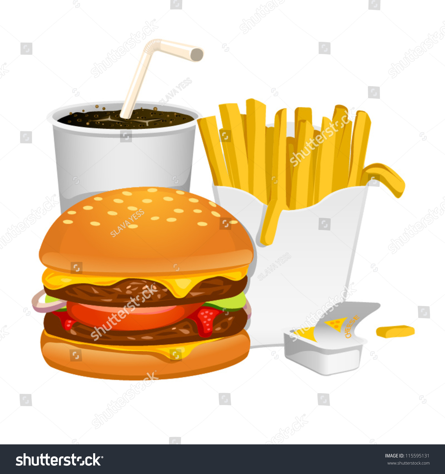 Burger Fries And Cola Vector Illustration - 115595131 : Shutterstock