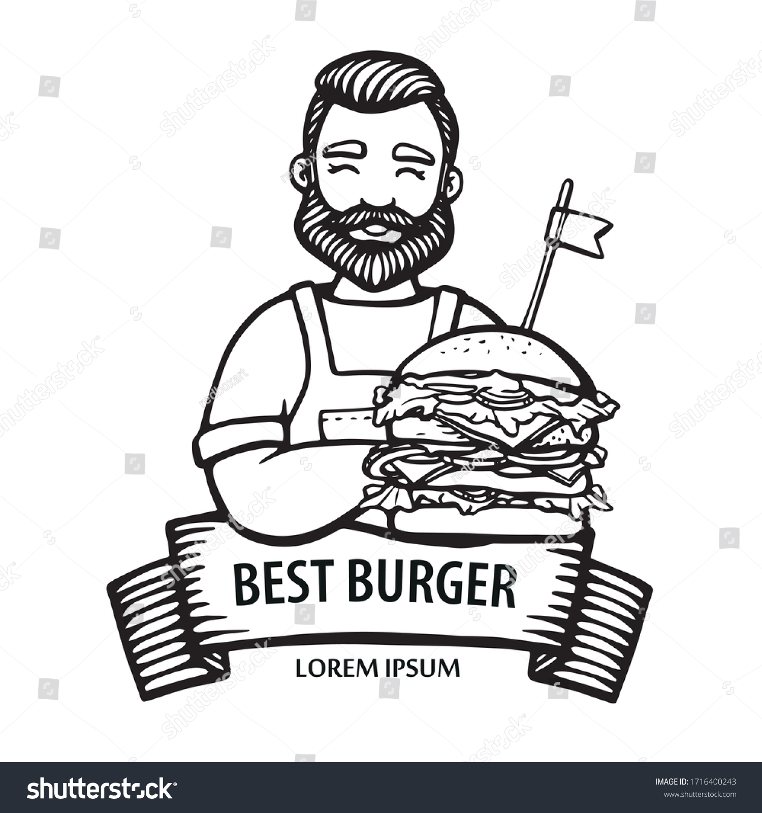 Burger Logo Handdrawn Hipster Chef Big Stock Vector Royalty Free