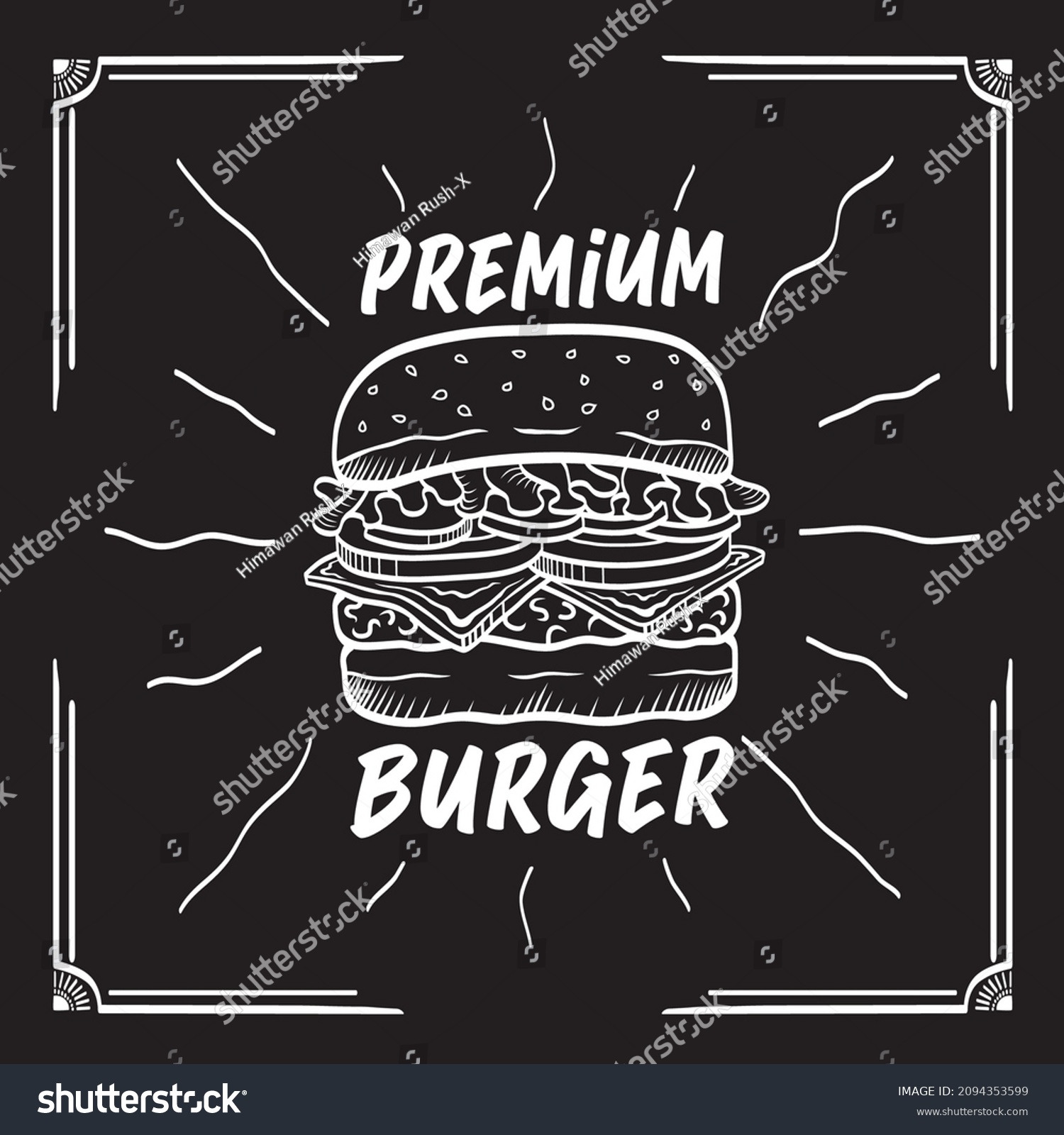 Burger Menu Design Black White Outline Stock Vector (Royalty Free ...