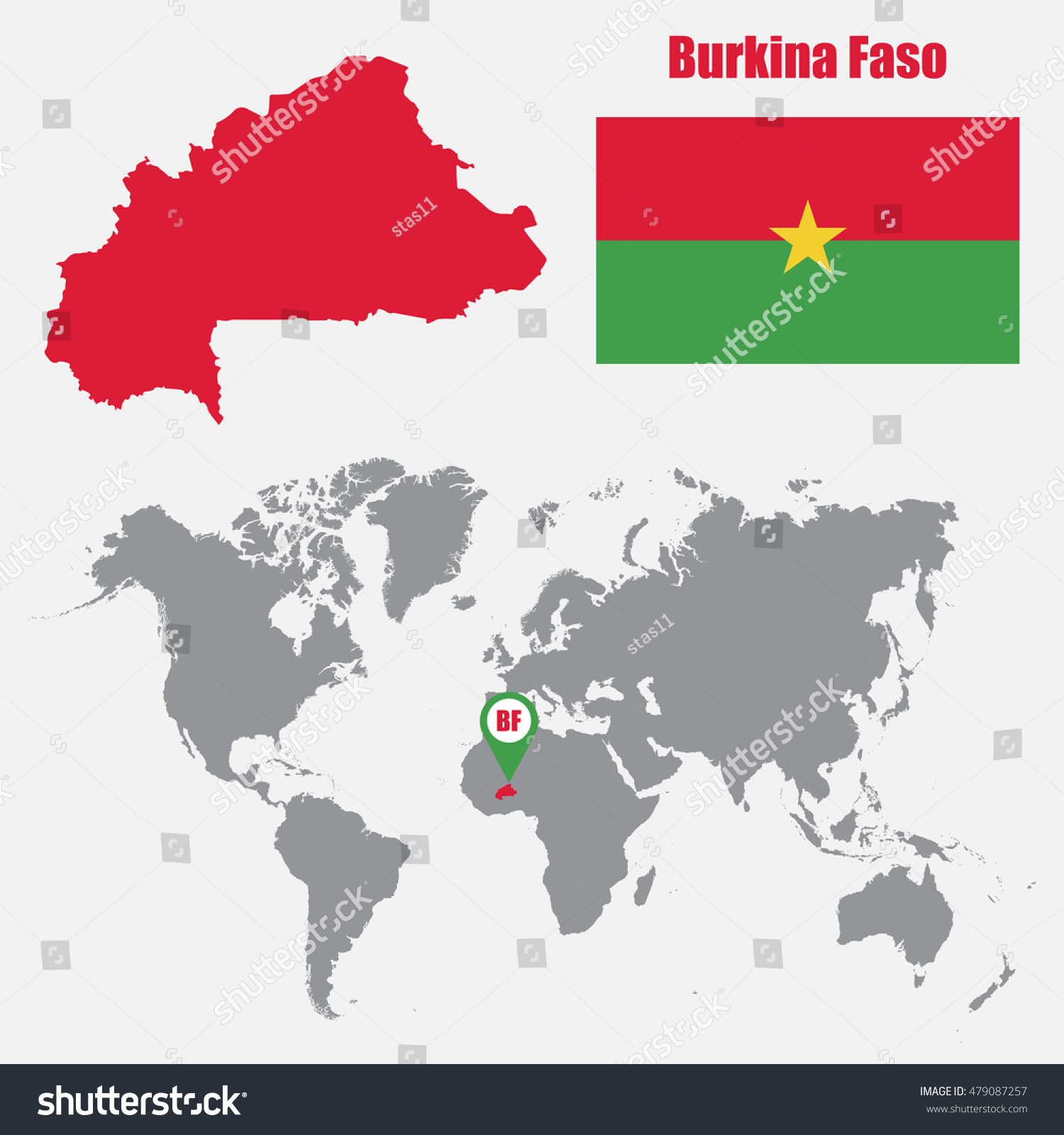 Burkina Faso Map On World Map Stock Vector Royalty Free 479087257