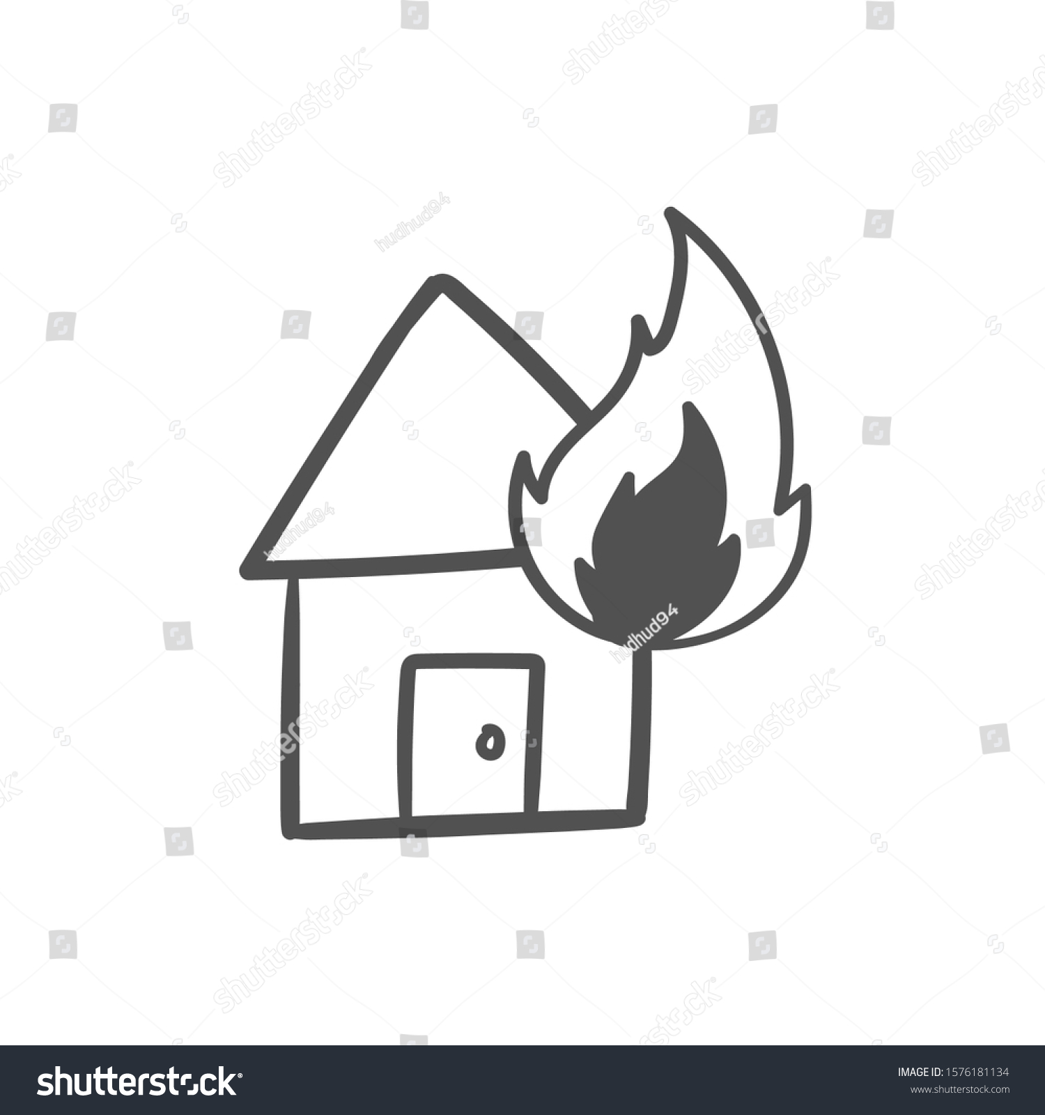 Burned House Doodle Icon Vector Hand Stock Vector (Royalty Free ...