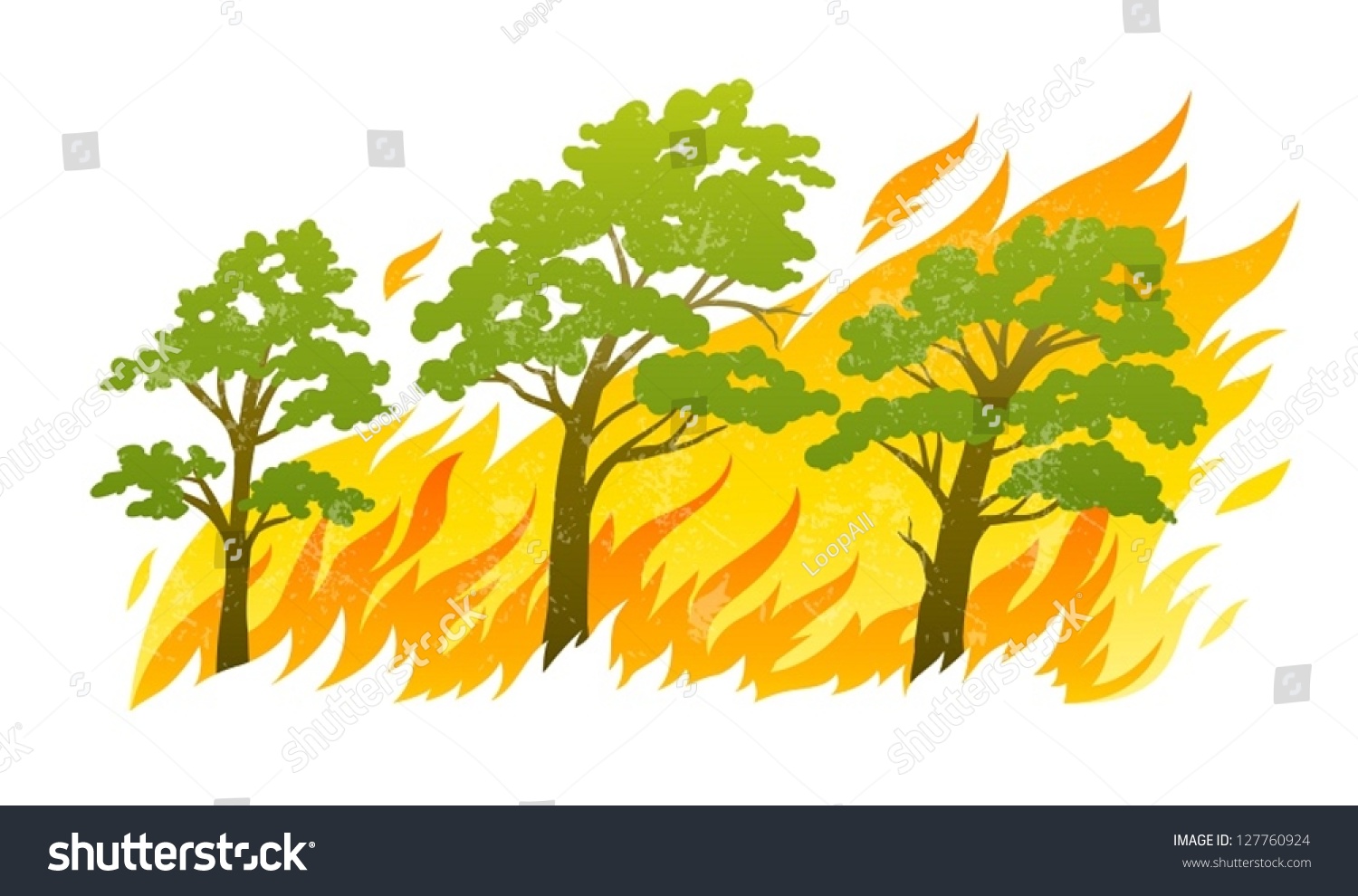 Burning Forest Trees Fire Flames Natural Stock Vector 127760924