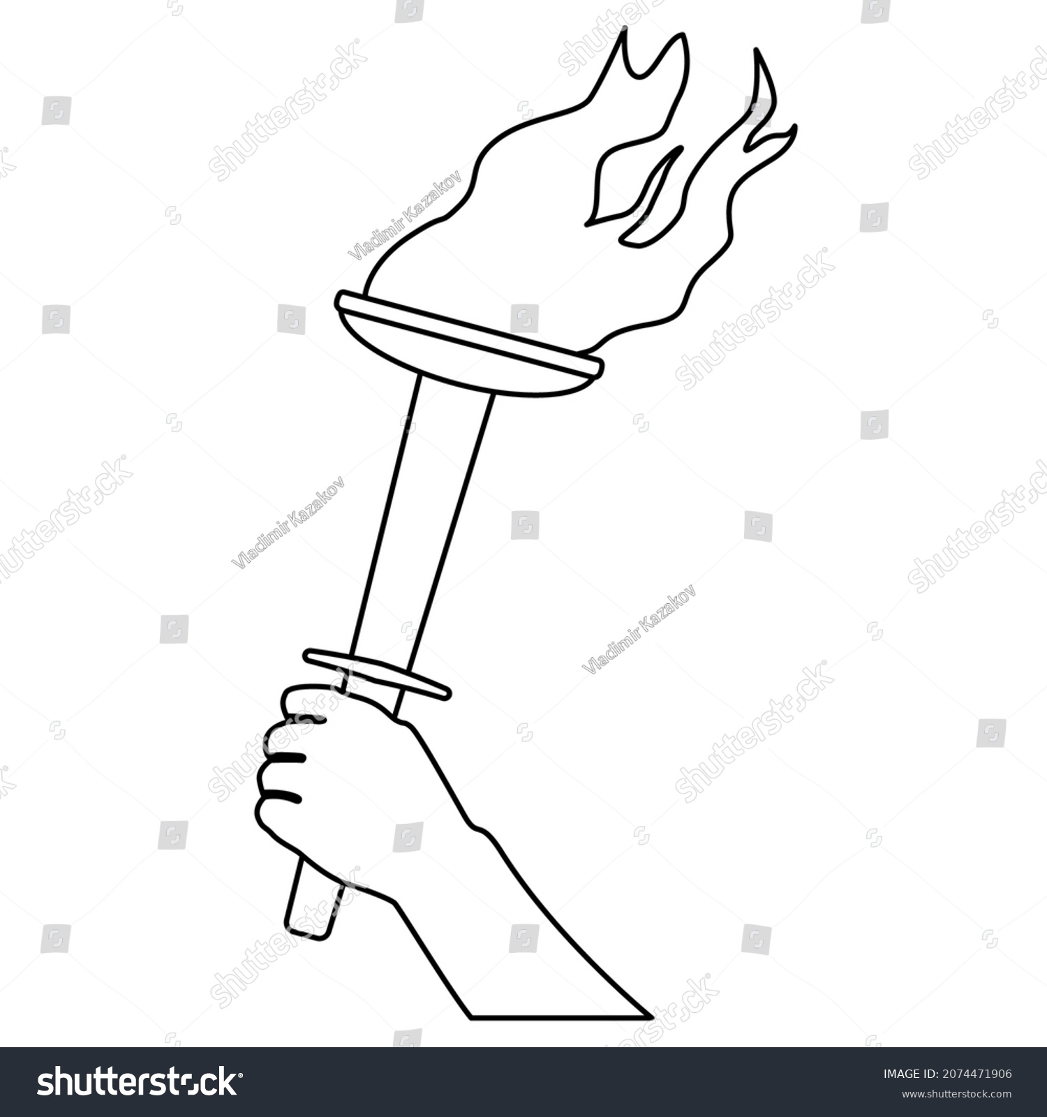 Burning Torch Hand Outline Isolated On Stock Vector (royalty Free 