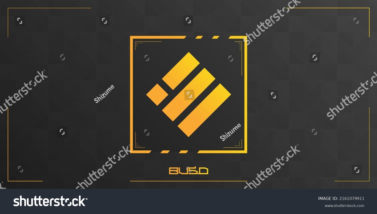 SVG of BUSD cryptocurrency colorful logo on dark background with triangles pattern decoration. Vector illustration. svg