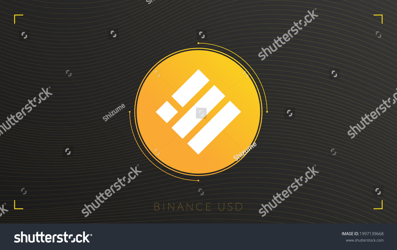 SVG of BUSD cryptocurrency logo on dark background with wavy thin lines. svg