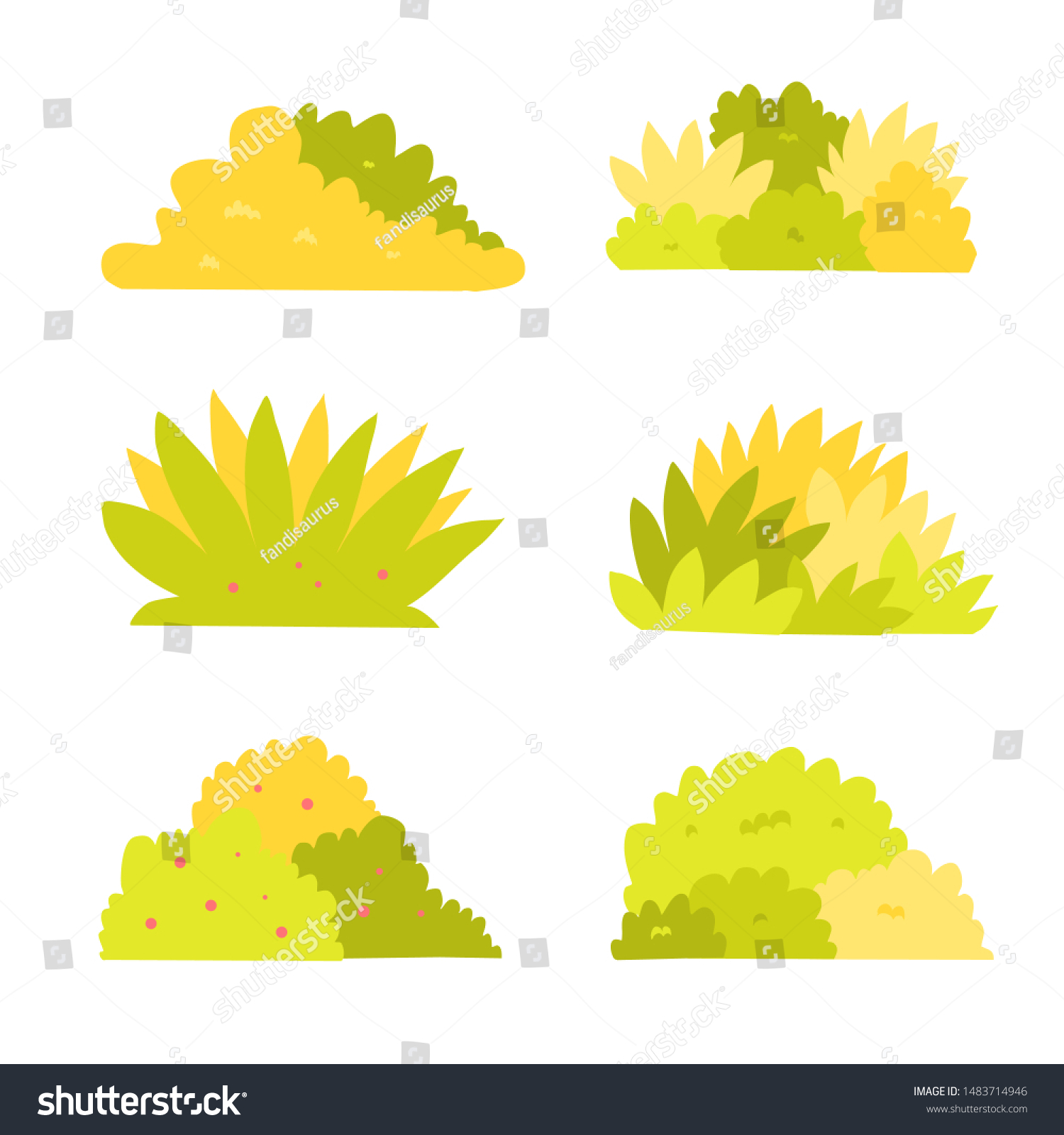 Bush Vector Set Illustration Green Yellow Stock Vector (royalty Free 