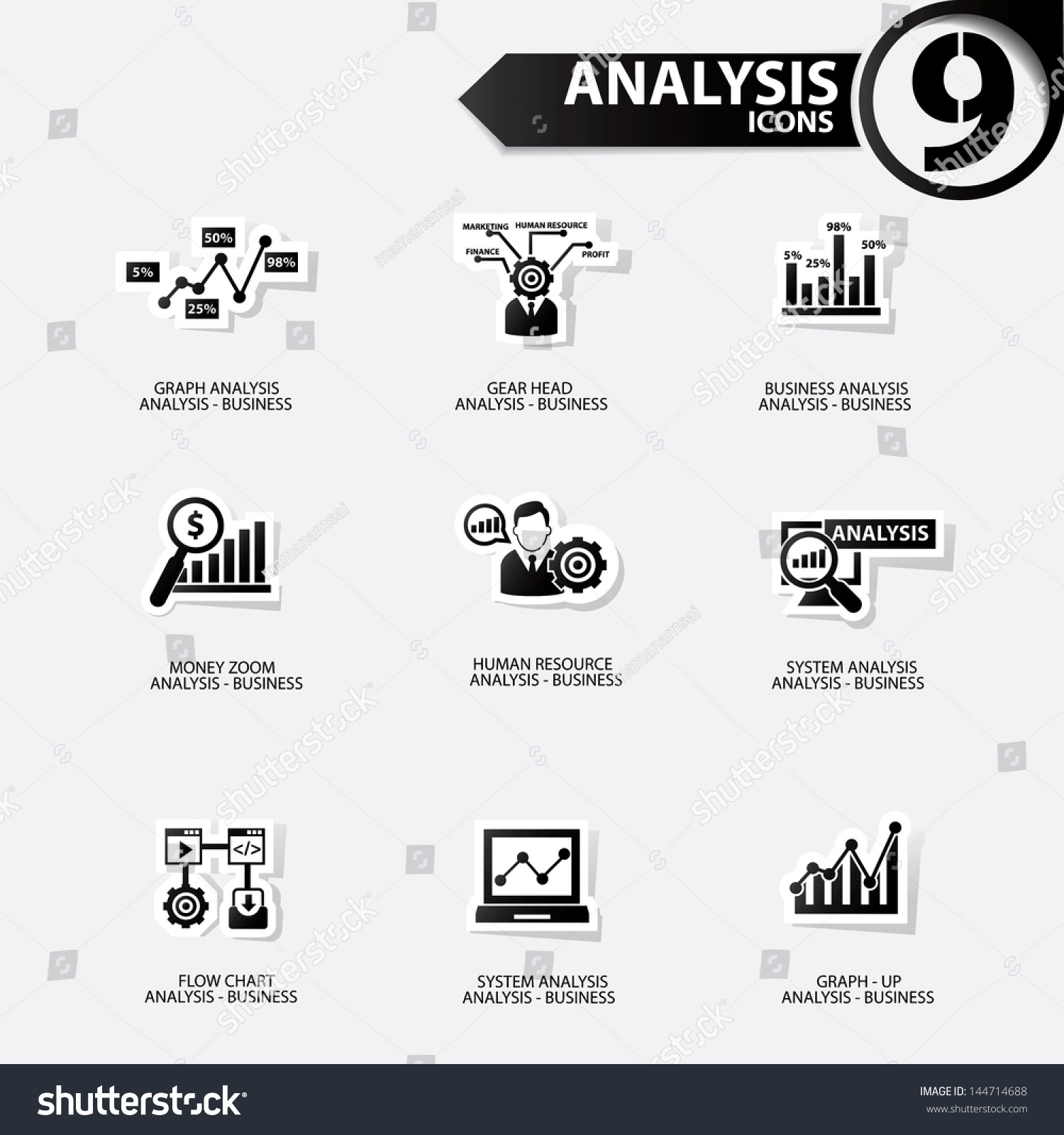 Business Analysis Iconsblack Versionvector: vector de stock (libre de ...