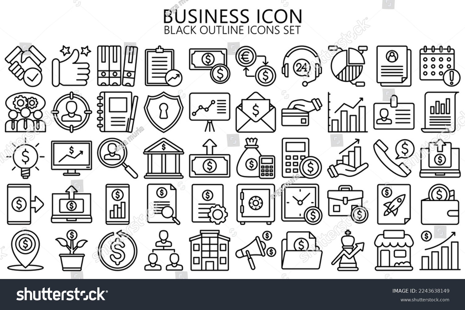 SVG of Business and finance black outline icon set. contain diagram, idea, money, marketing, strategy, and more. vector EPS 10 ready convert to SVG. use for modern concept, UI or UX kit and app svg