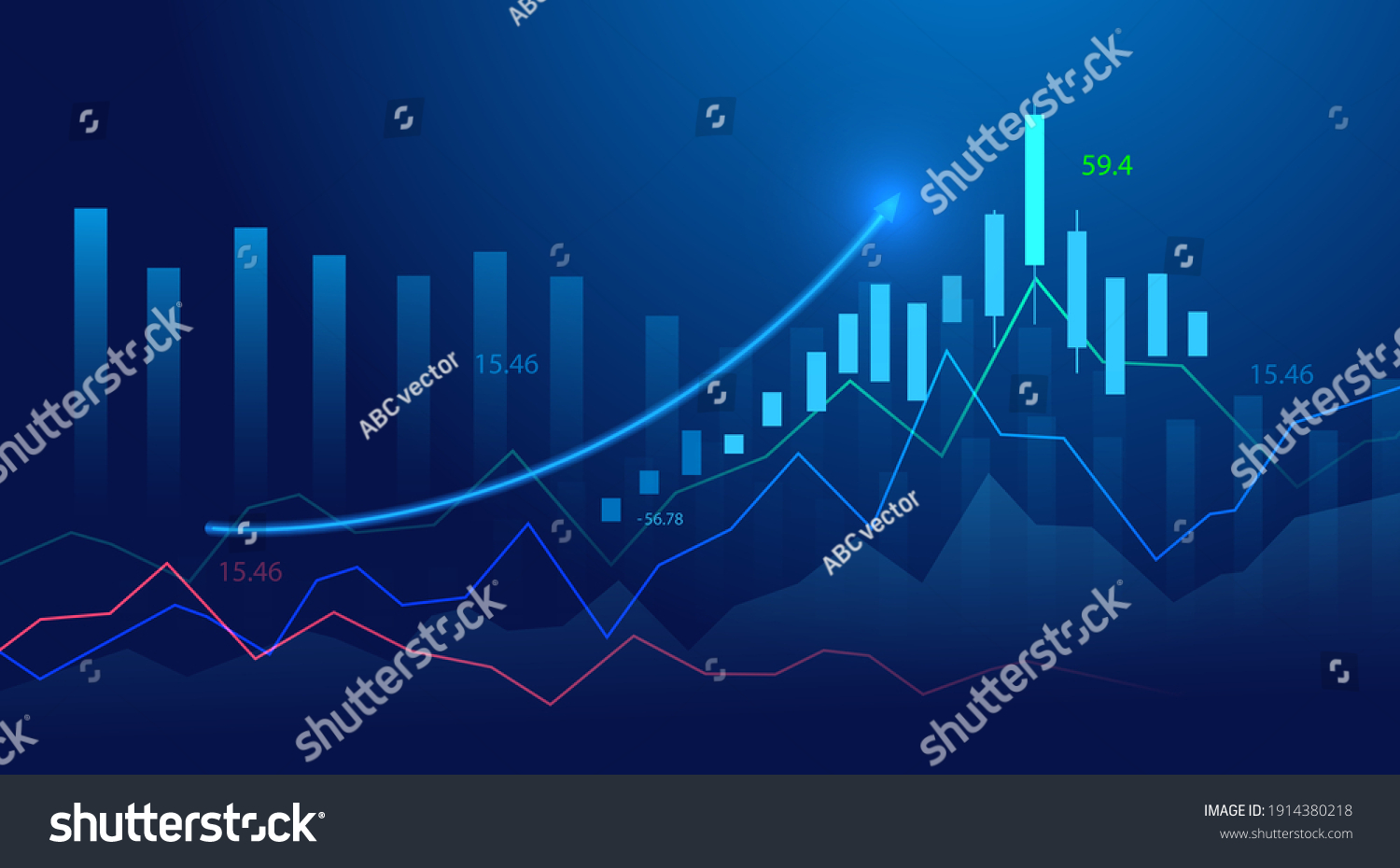 SVG of Business candle stick graph chart of stock market investment trading on blue background. Bullish point, up trend of graph. Economy vector design svg