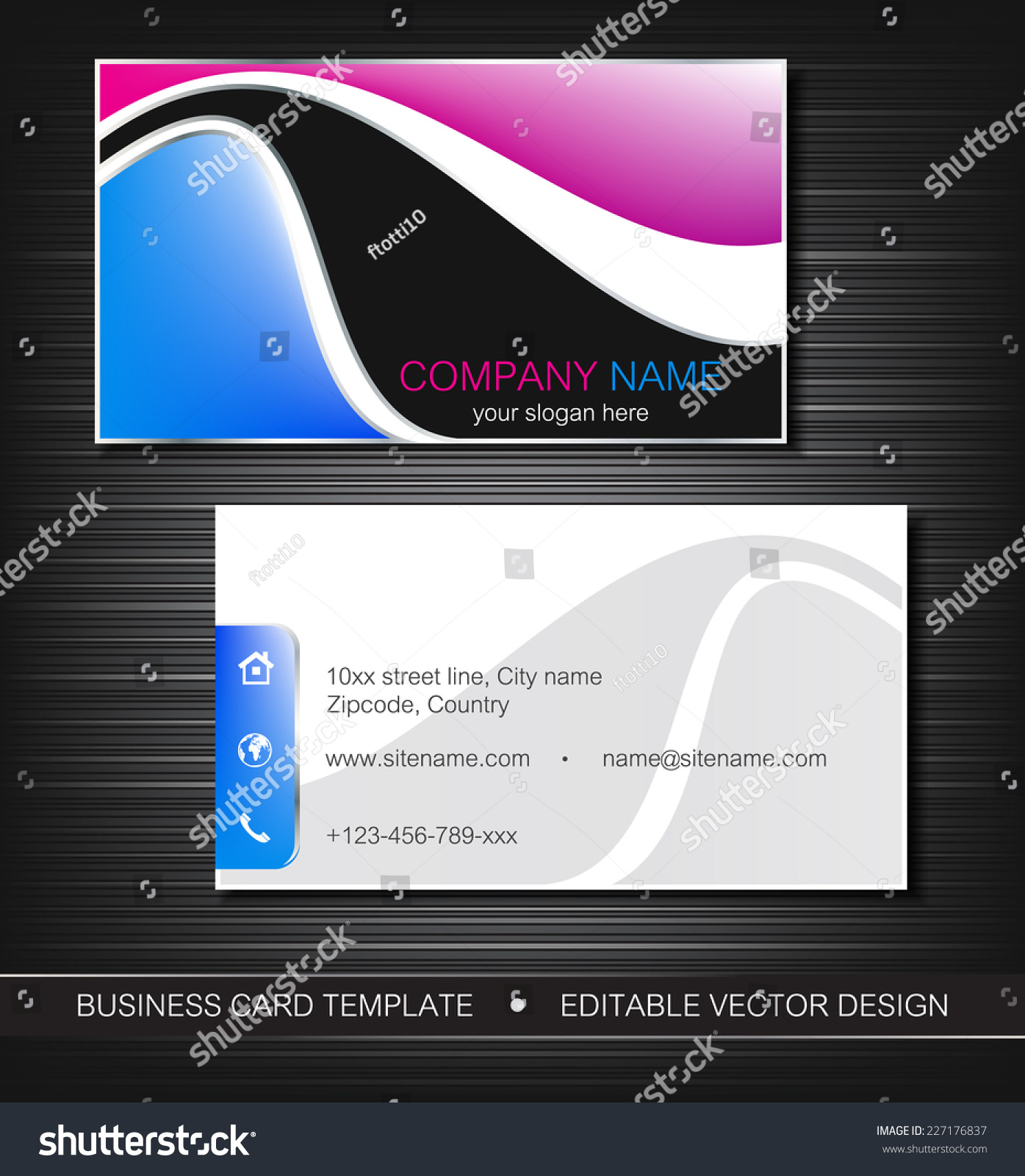 Business Card Template Front Back Sideeditable Stock Vector 227176837 Shutterstock Front And Back Business Card Template