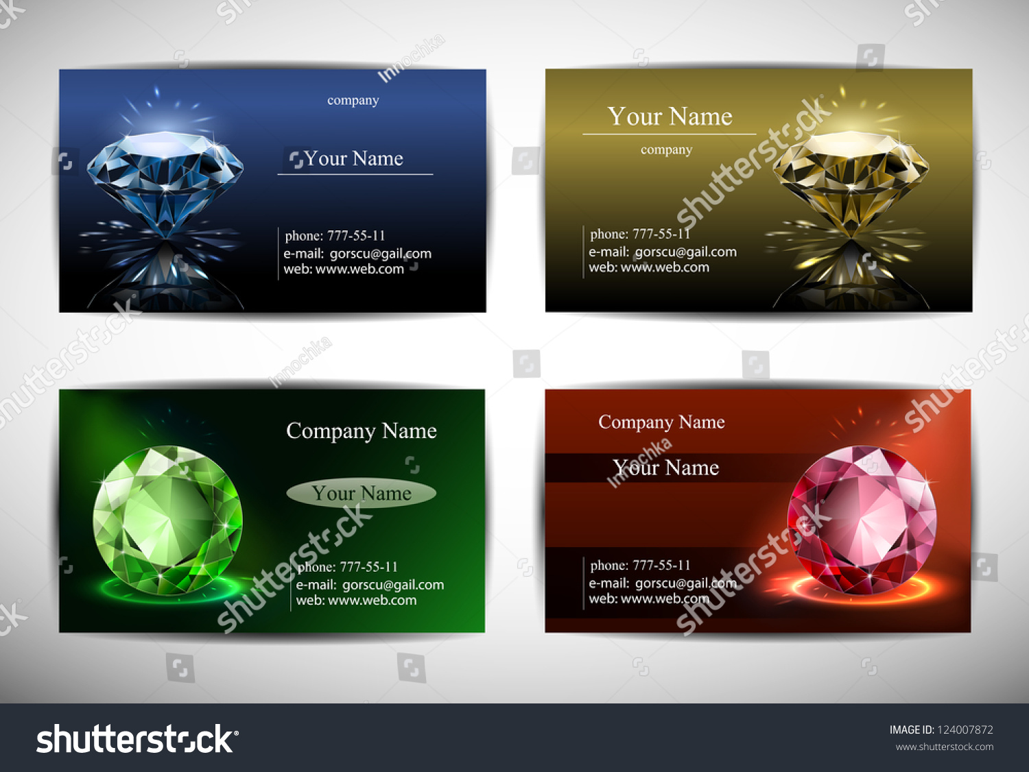 SVG of business cards are templates. red, blue, yellow and green background. diamond in perspective. vector. svg
