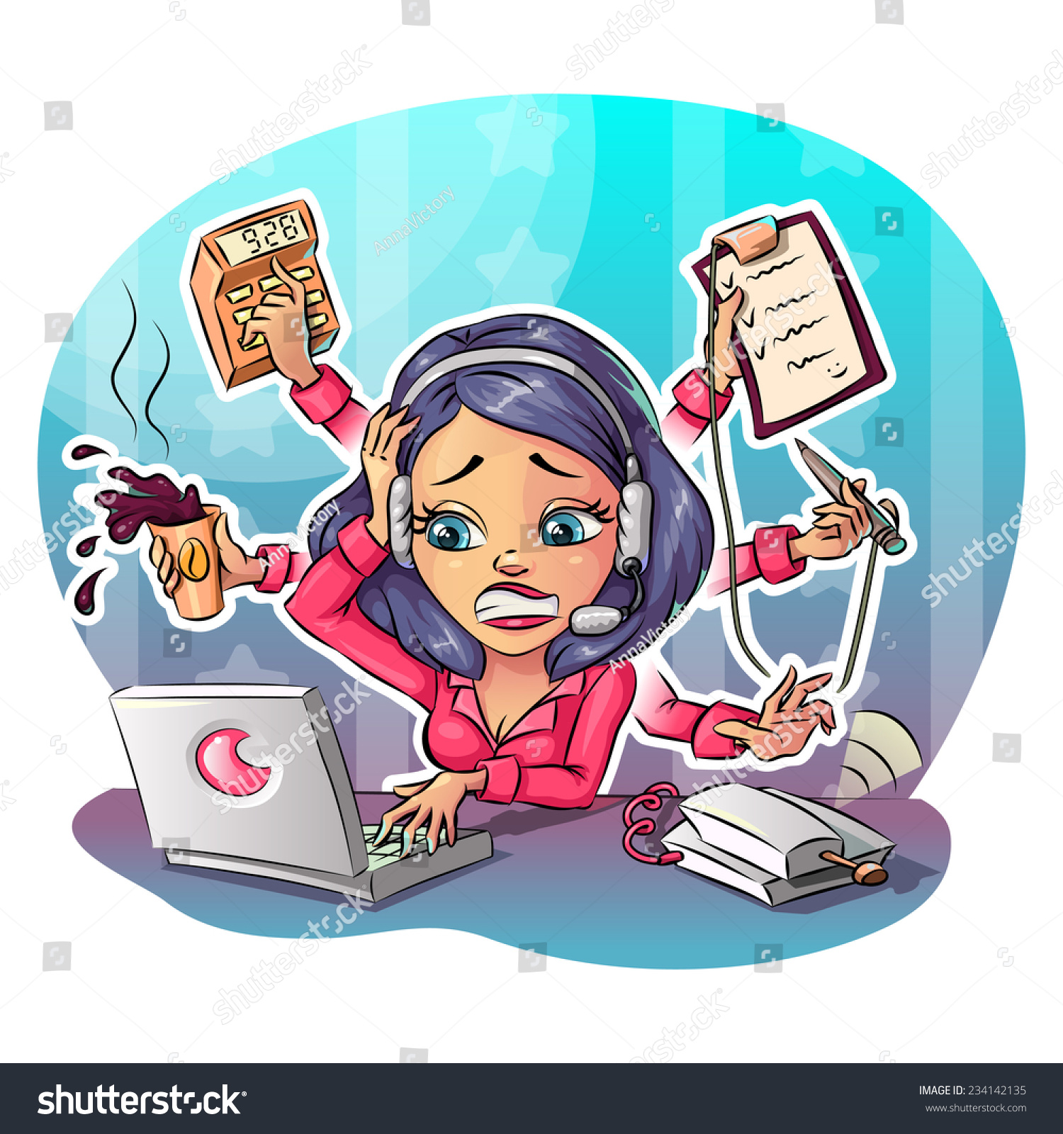 Business Cartoon Woman Hard Working Office Stock Vektorgrafik Lizenzfrei