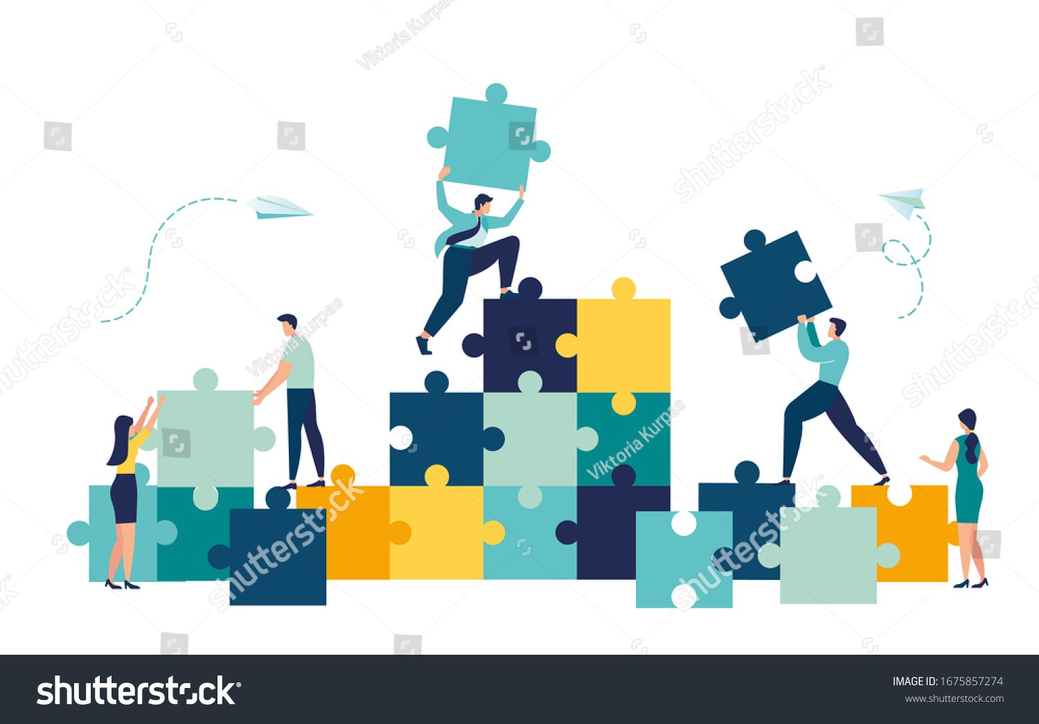 SVG of Business concept. Team metaphor. people connecting puzzle elements. Vector illustration flat design style. Symbol of teamwork, cooperation, partnership vector svg