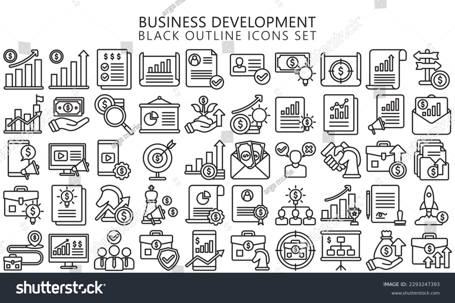 SVG of business development black outline icons set. contain analytic, report, chart, management, finance and more. use for modern concept, UI or UX kit, web and app. vector EPS 10 ready convert to SVG. svg