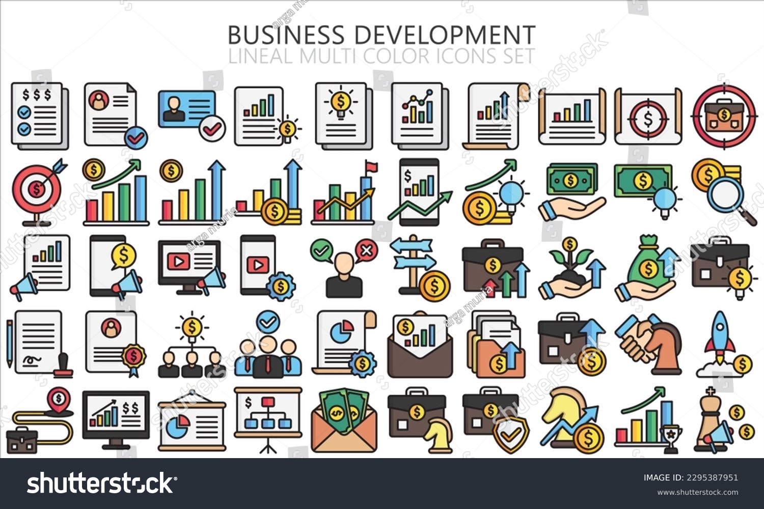 SVG of business development lineal multi color icons. contain analytic, report, chart, management, finance and more. use for modern concept, UI or UX kit, web and app. vector EPS 10 ready convert to SVG. svg