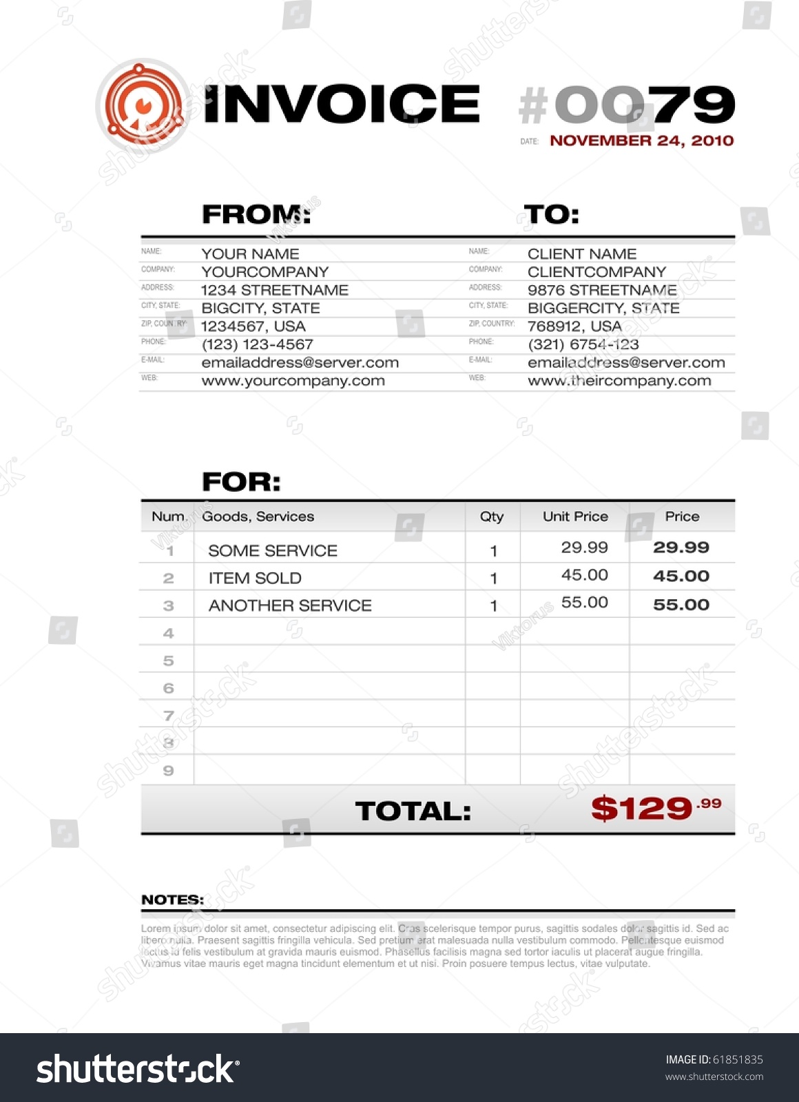 Business Document Invoice Template Stock Vector 61851835 