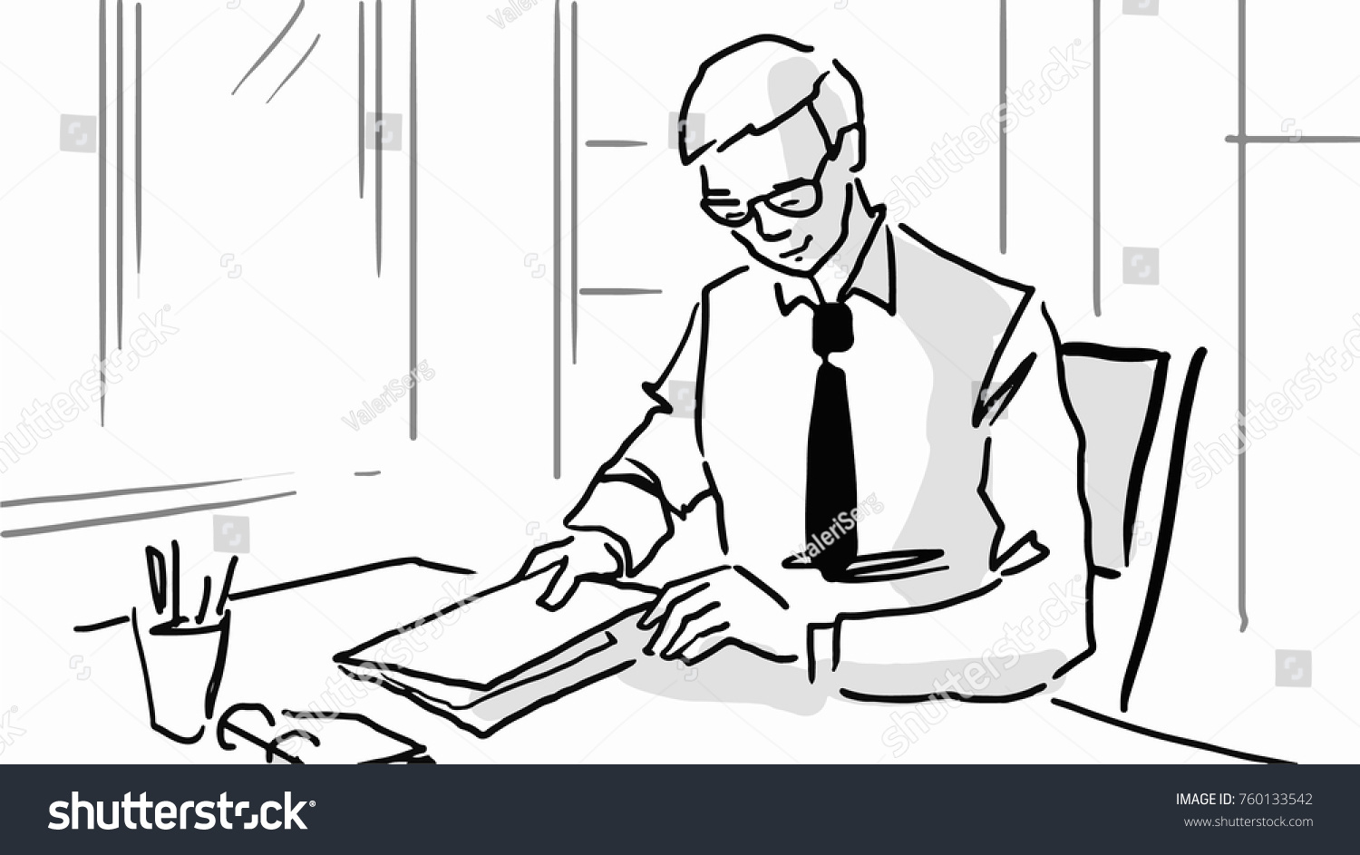 Businessdressed Man Working His Desk Black Stock Vector Royalty
