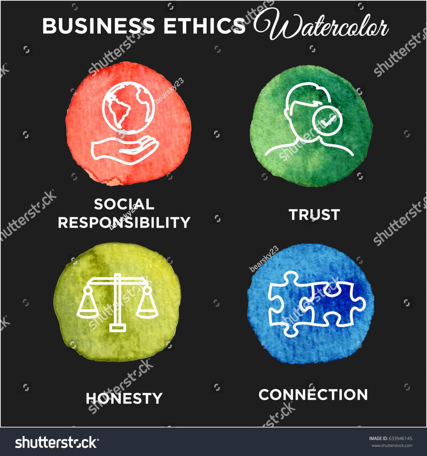 Business Ethics Icon Set Watercolor Stock Vector (Royalty Free) 633946145