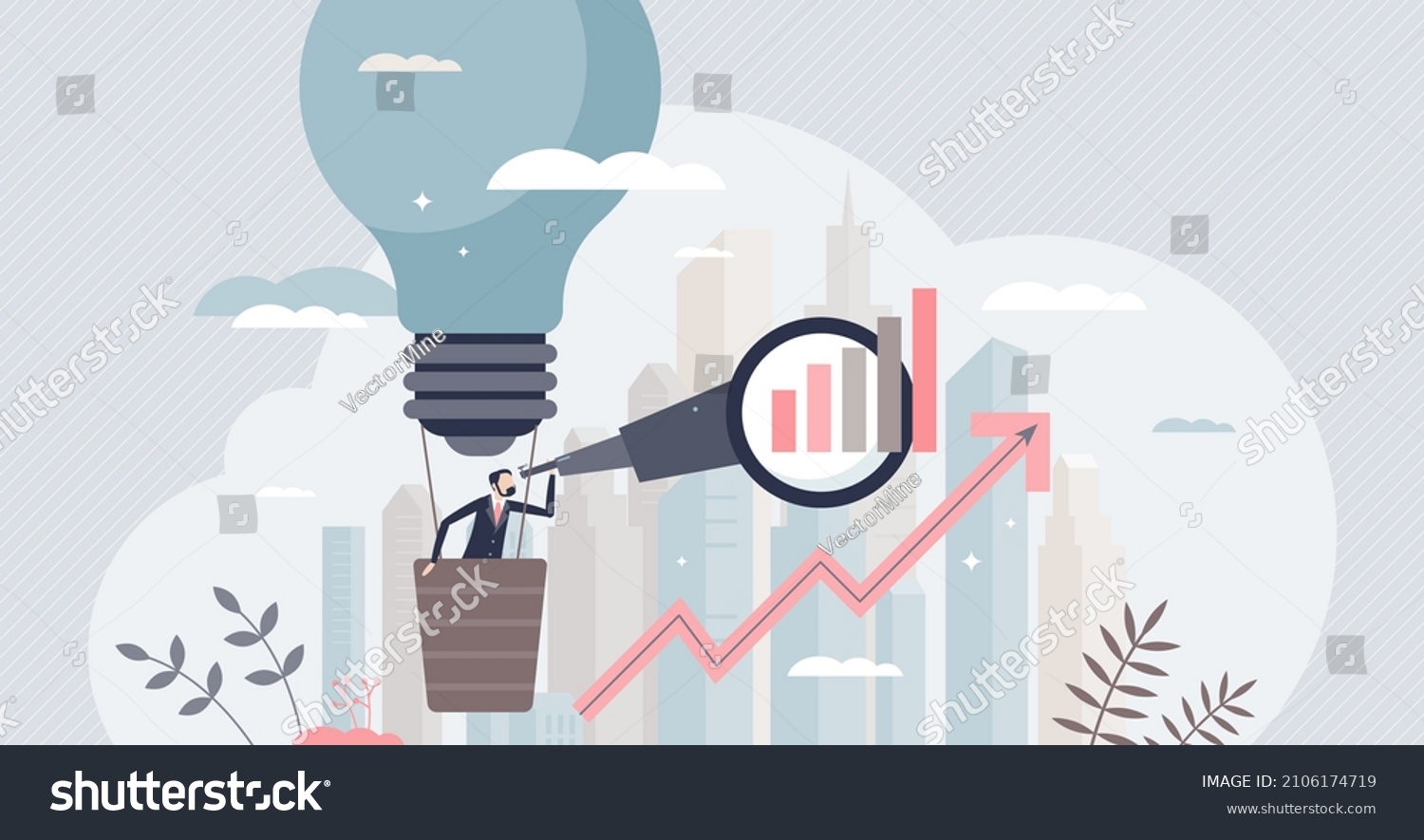 SVG of Business forecasting with startup idea future profit results prediction tiny person concept. Performance strategy and calculation for company growth plan vector illustration. Aim for income success. svg