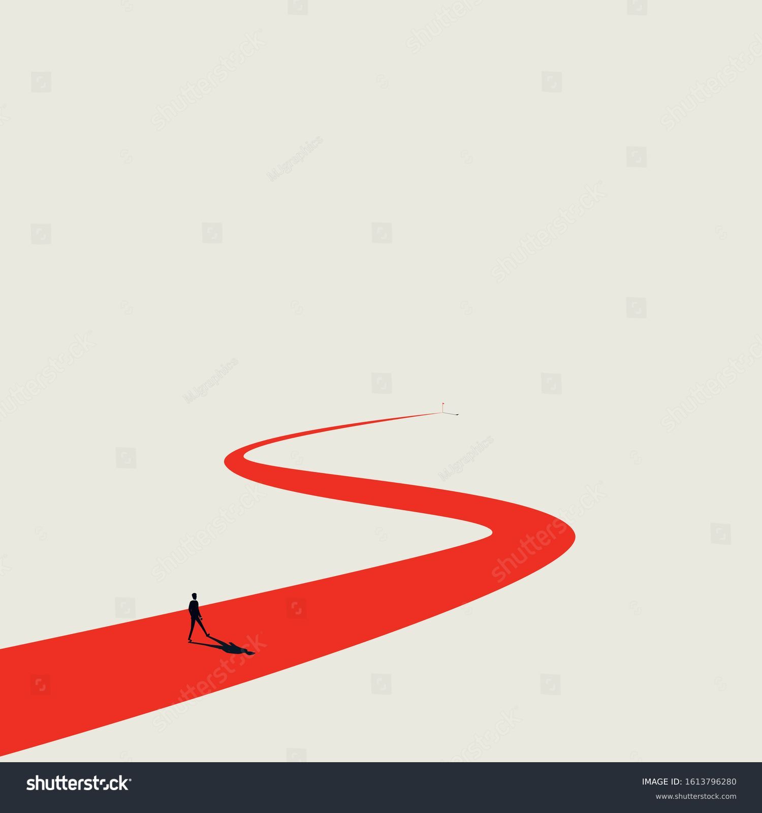 SVG of Business goal or objective vector concept with businessman walking winding path. Symbol of ambition, motivation and long road ahead. New opportunitites concept. Eps10 illustration. svg