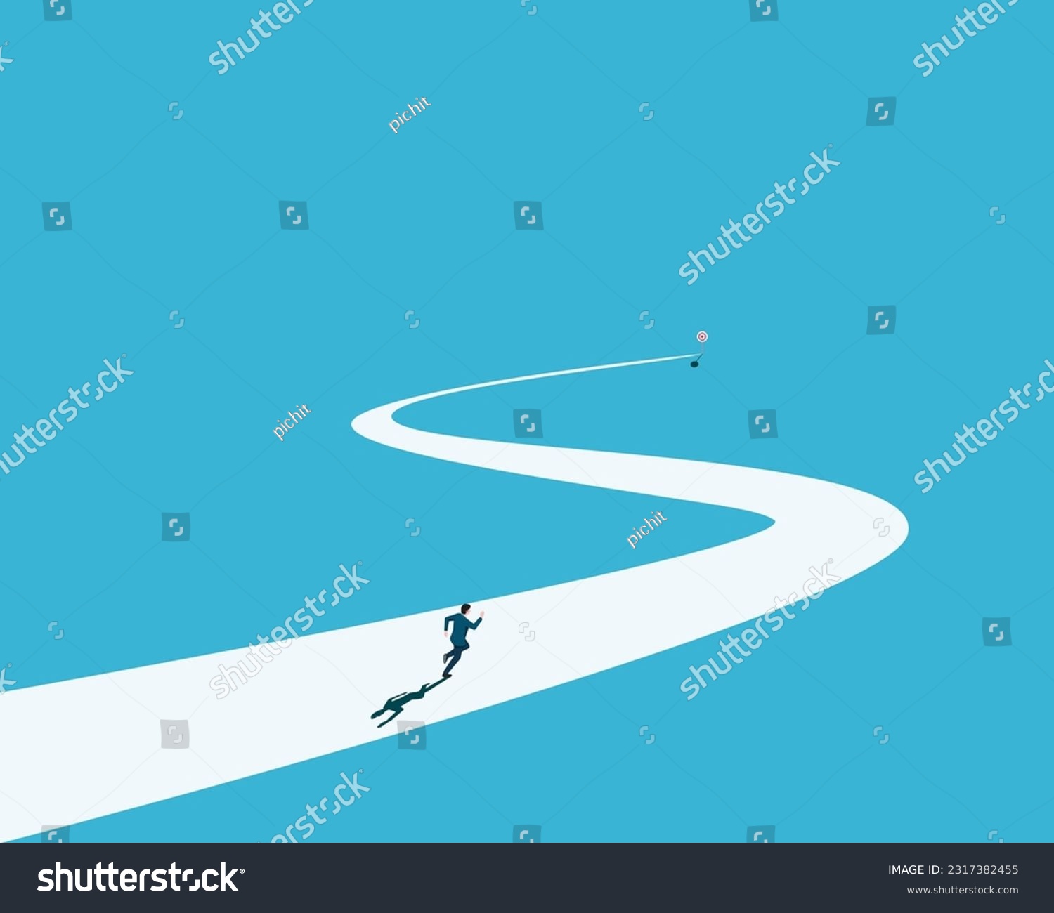SVG of Business goal or vision concept. businessman running on away winding path. symbol of ambition, active, motivation, and a long road ahead. new opportunities concept. vector illustration flat svg