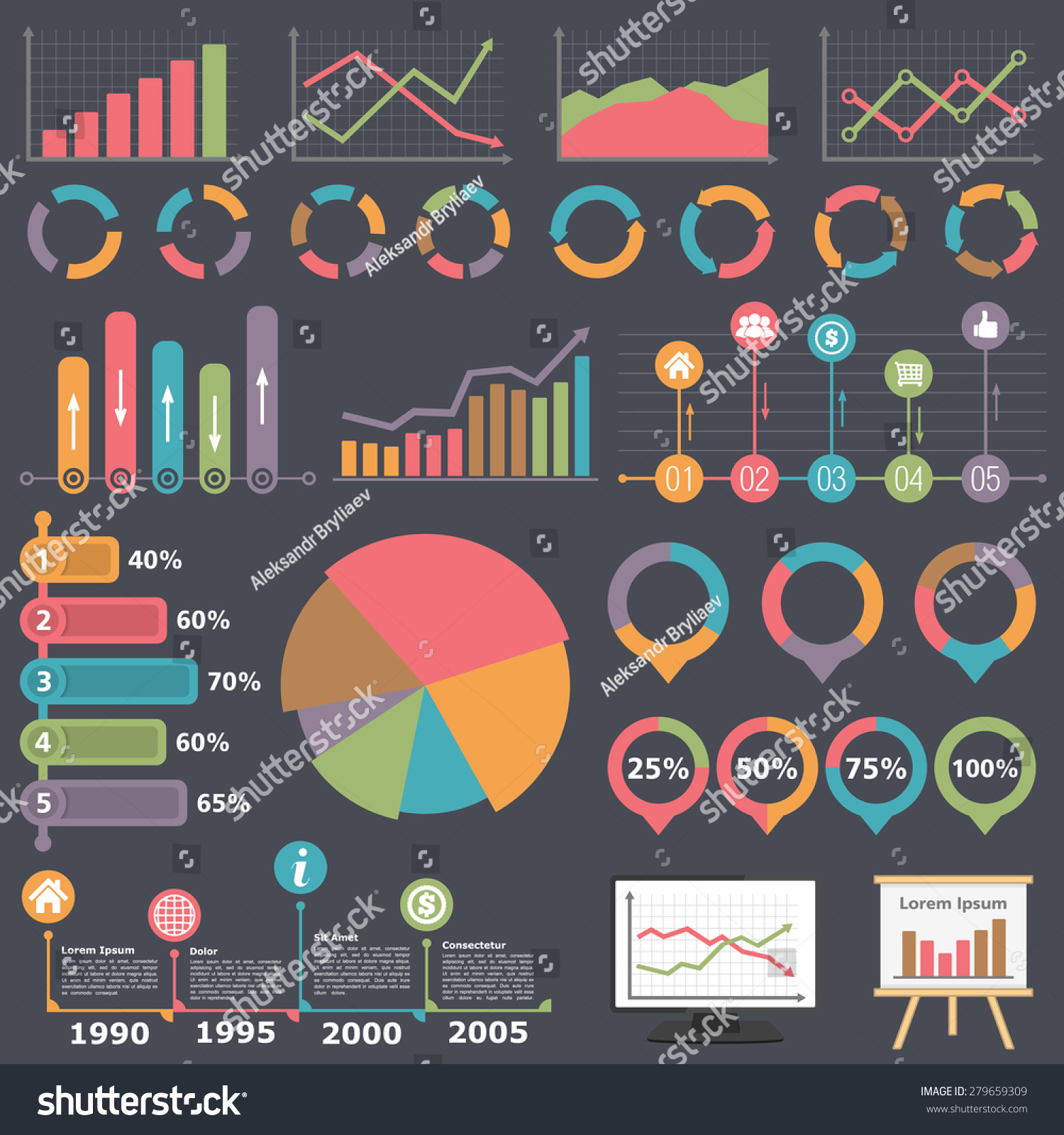 Business Infographic Elements Collection Set Of Different Graphs