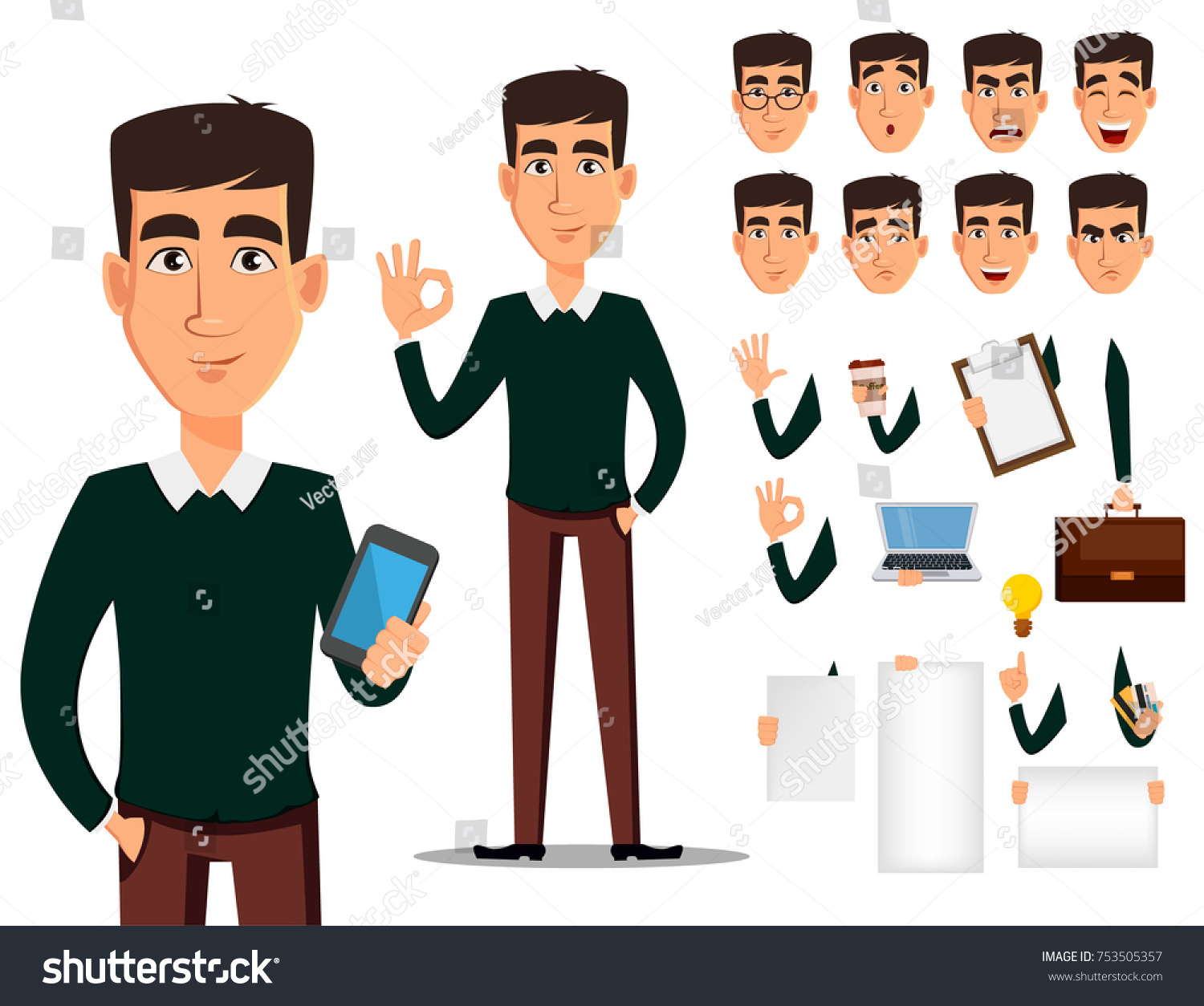 Business Man Cartoon Character Creation Set Stock Vector (Royalty Free ...