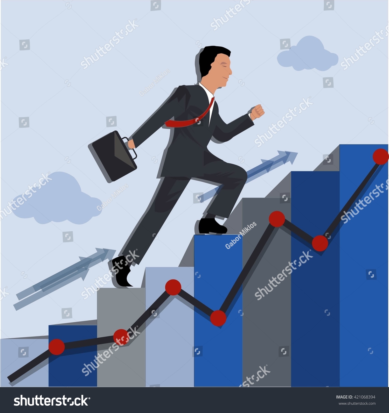 Business Man Climbing Chart Stairs Stock Vector (Royalty Free) 421068394