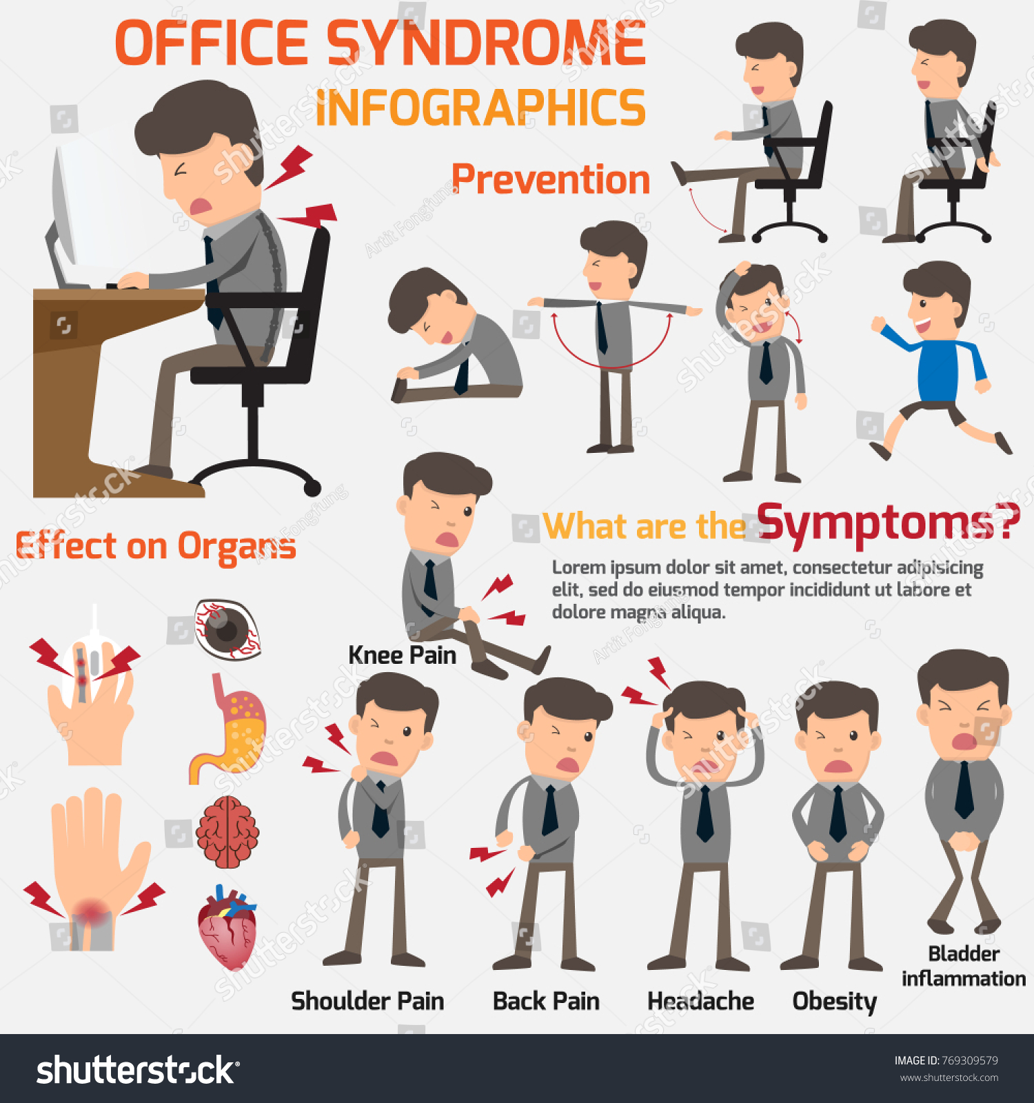 Business Man Have Office Syndrome Symptoms Stock Vector Royalty Free