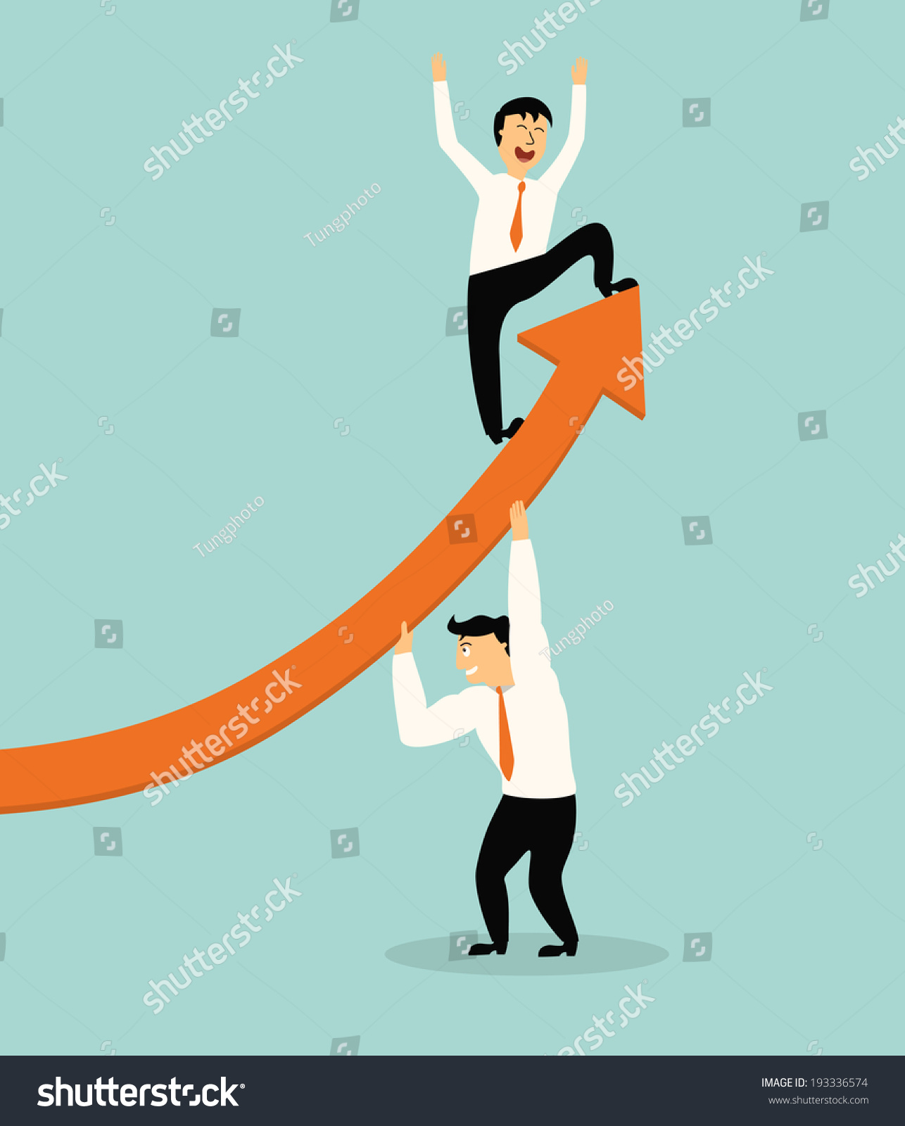 Business Man Stand On Top Of Graph Arrow With Help Of Handsome Business ...